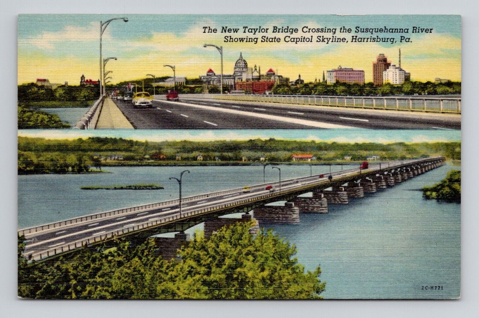 Postcard New Taylor Bridge Harrisburg Pennsylvania PA, Vintage Linen G14