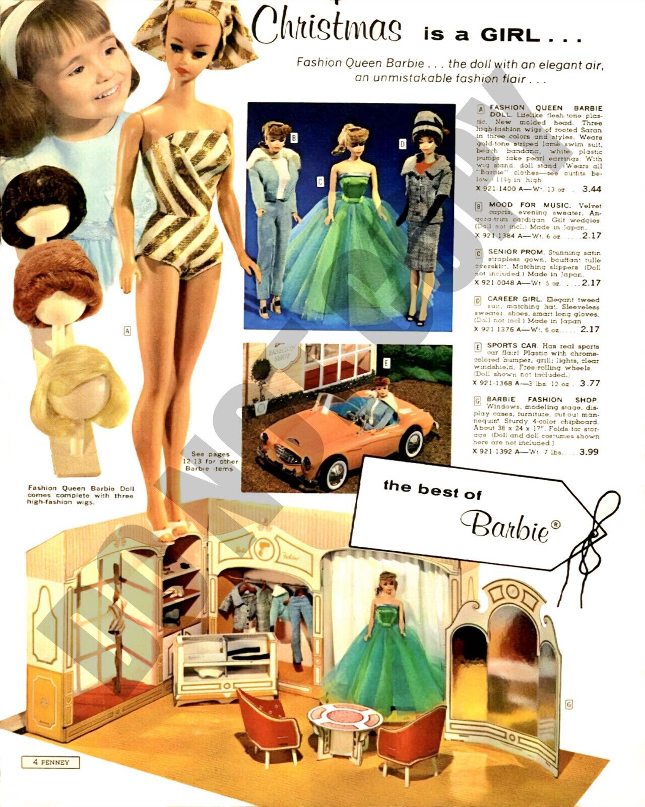 JC Penny Catalog Page For Fashion Queen Barbie Doll Accessories Ad 8x10 Photo