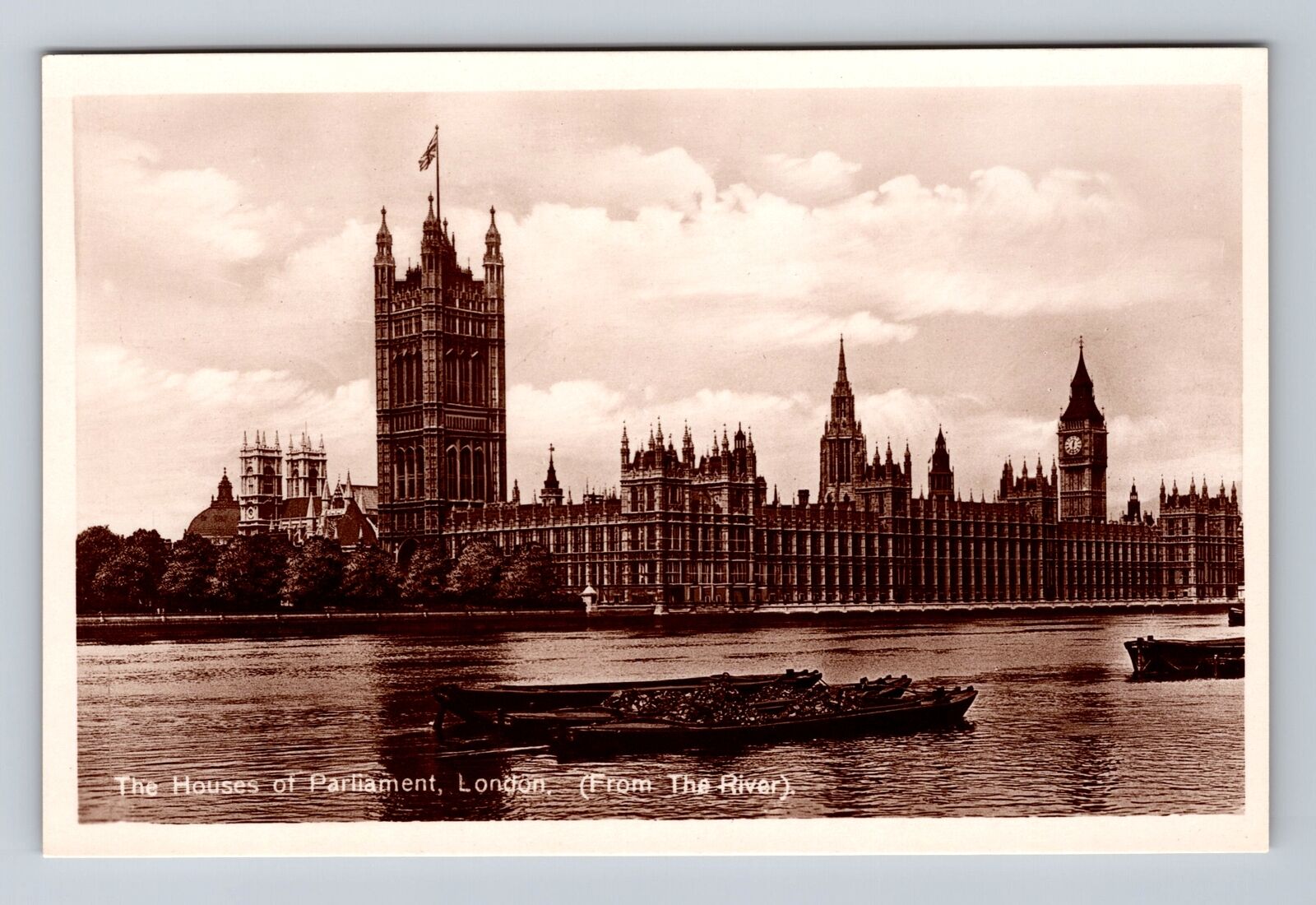 London England, The Houses Of Parliament From The Thames River, Vintage Postcard