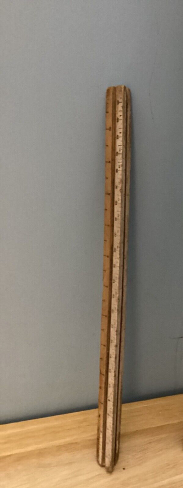 Vintage Wooden 3-Sided Triangular Scale Ruler