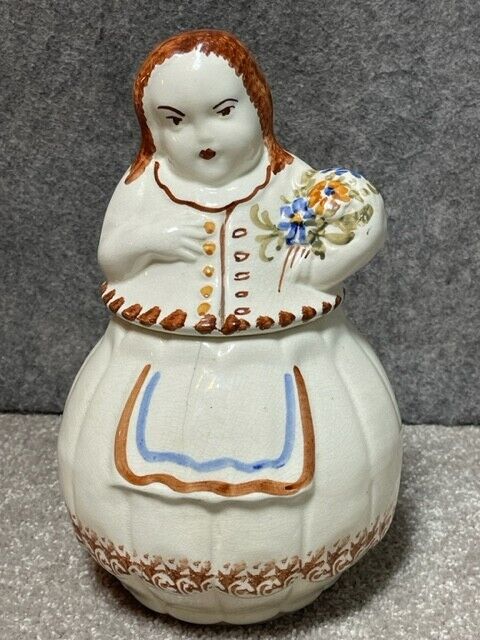 Shawnee Pottery Cooky Dutch Girl Cookie Jar 22k Gold Trim Hand Painted Flowers