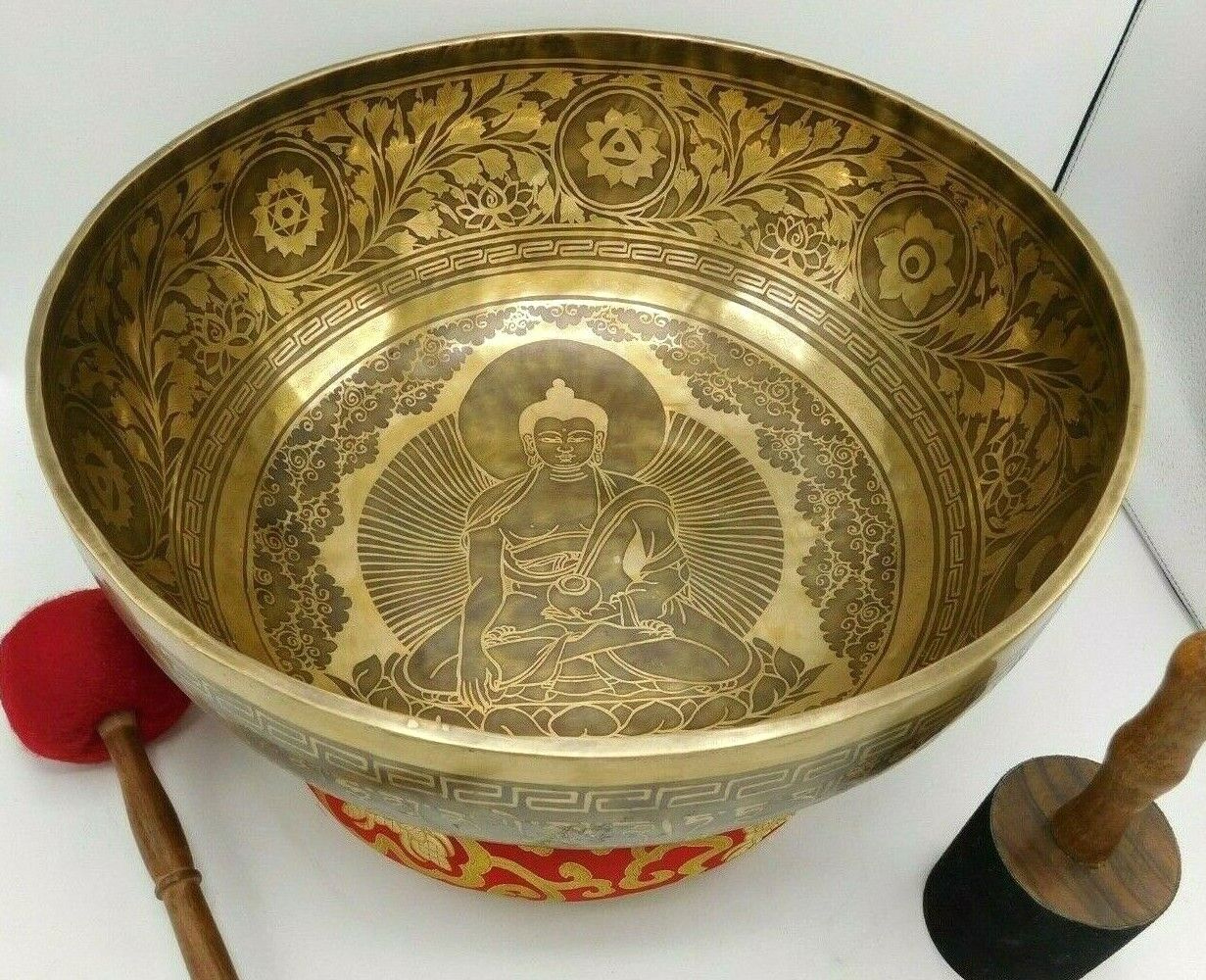 17 inch Buddha in-carved meditation singing bowl - Himalayan sound therapy bowl