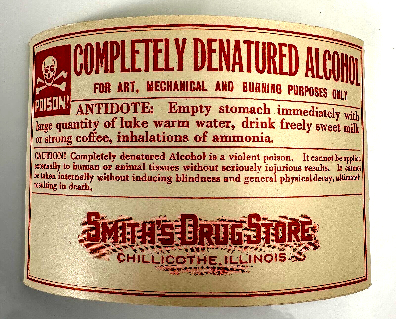 Vintage POISON LABEL SMITHS PHARMACY COMPLETELY DENATURED ALCOHOL LOT OF 10