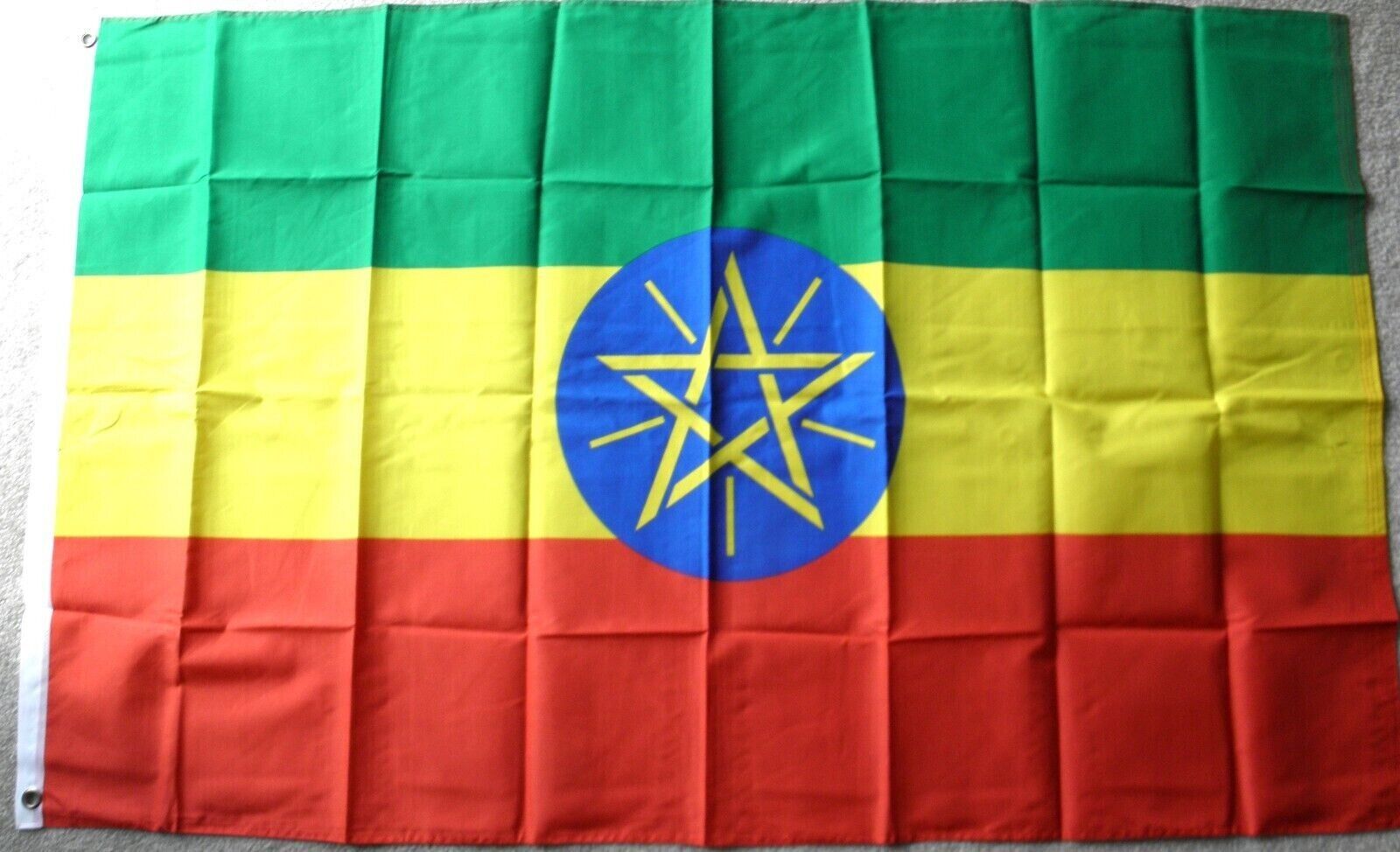 Vintage Ethiopian Flag  3\' x 5\' Polyester Grommeted Ethiopia Flag  (Circa 2000)