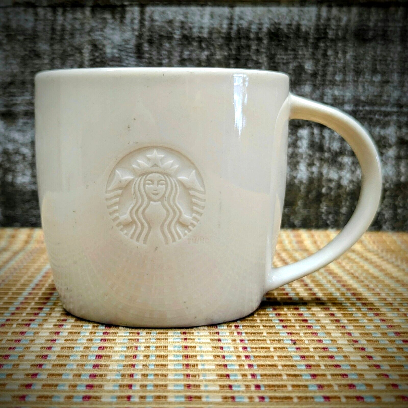 Starbucks 2010 Rare White Embossed Mermaid S Logo Coffee Cup  Mug Small
