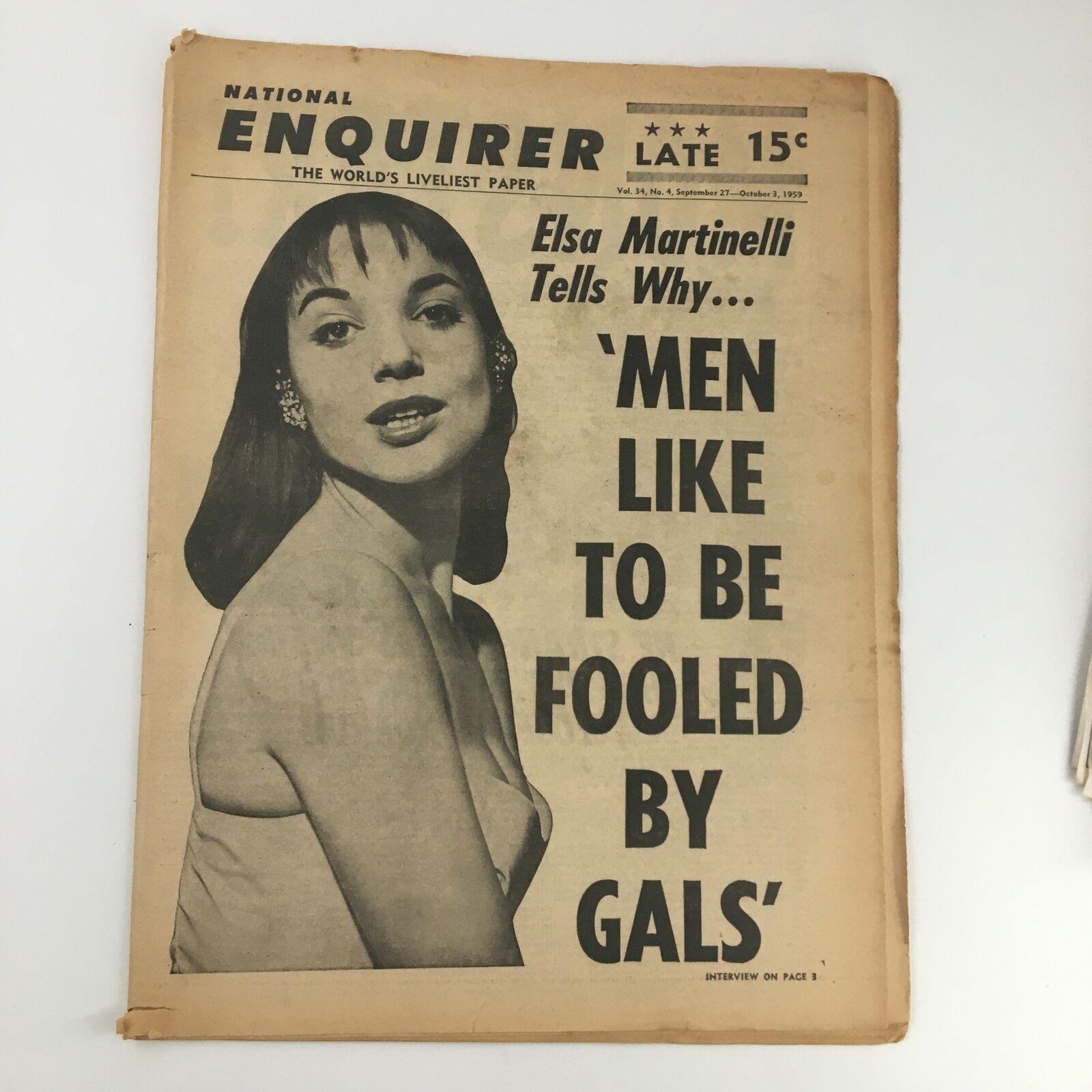 National Enquirer Newspaper September 27 1959 The Elsa Martinelli Interview