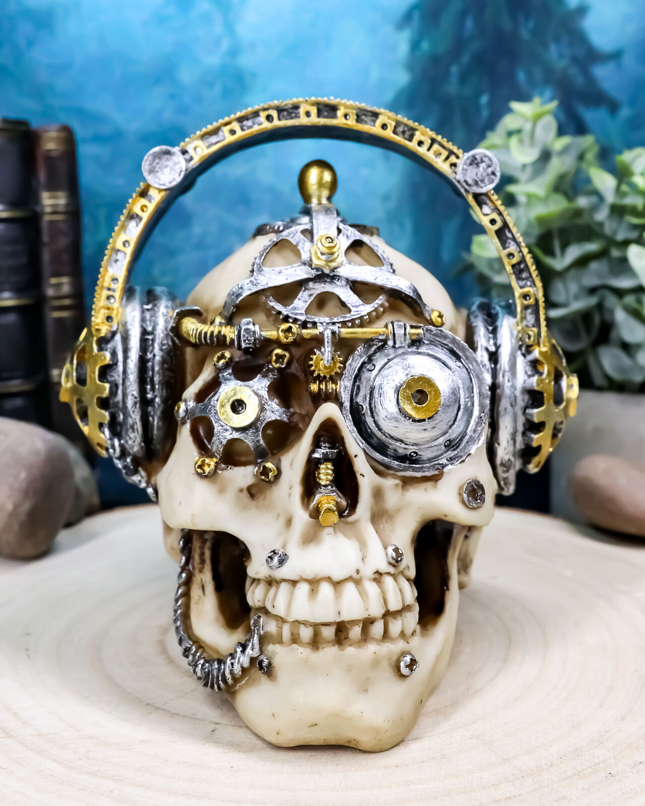 Steampunk Cyborg R&B Funk Music Fanatic With Headphone Skull Figurine 5.75\