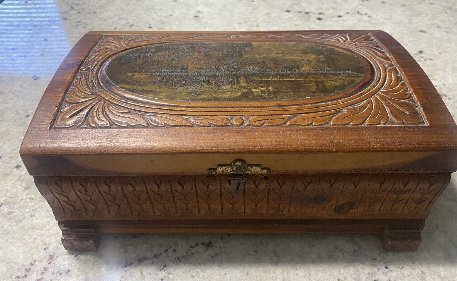 Large Hand Carved Vintage Trinket Box 