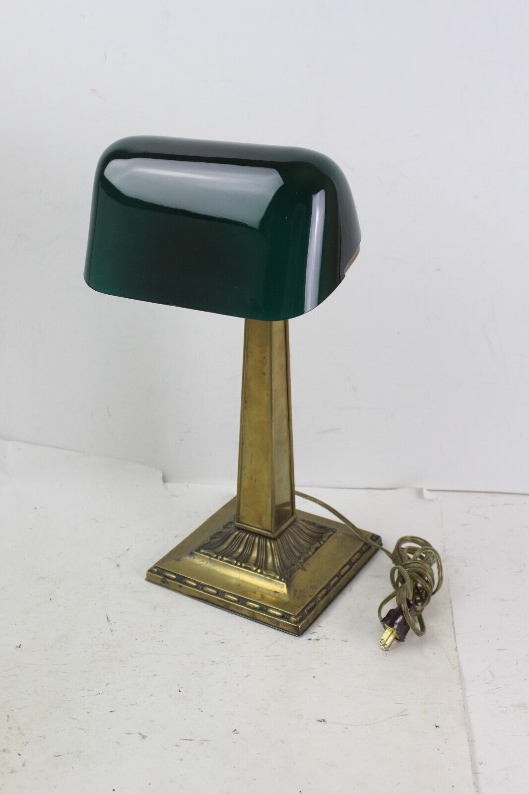 Genuine Tall Emeralite Adjustable Bankers Desk Lamp Green Glass Shade Model 87