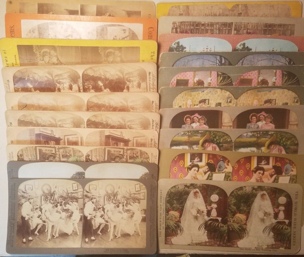 DOMESTIC / GIRLS ~ LOT of 20 Antique Stereoview Cards ~ 1870\'s - 1890\'s