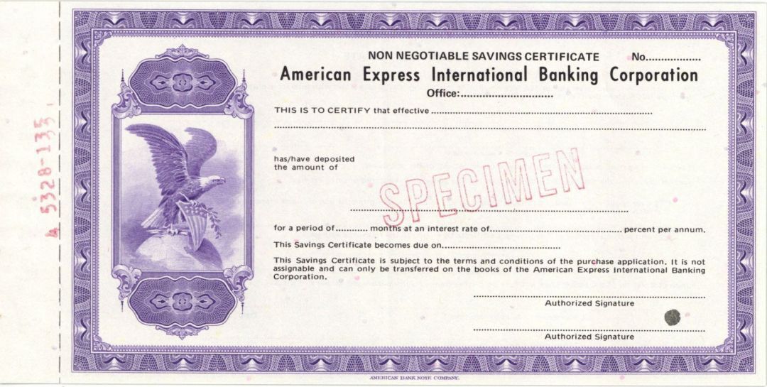 American Express International Bank Corp. Savings Certificate - American Bank No