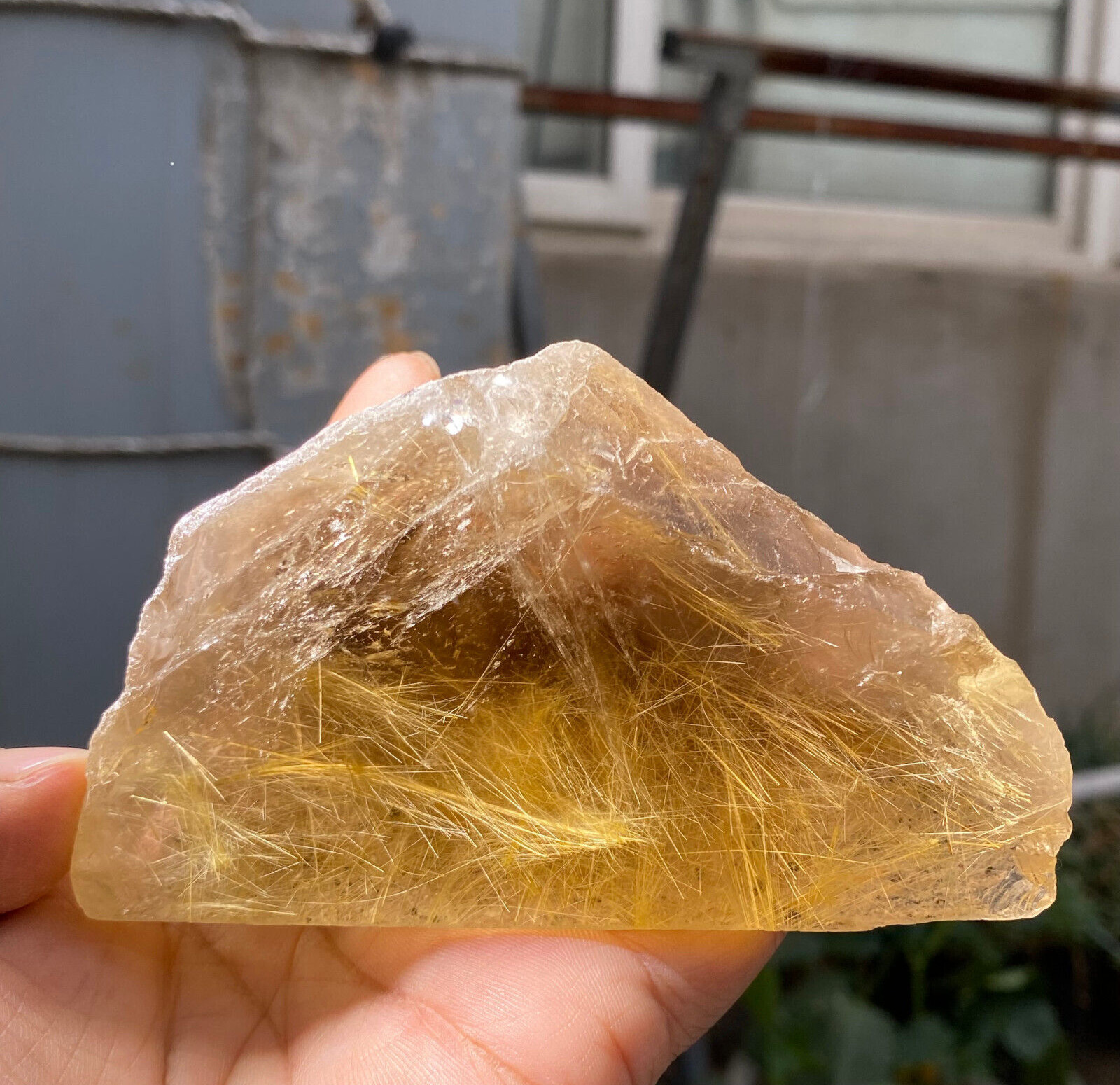 370g Large Rutilated Gold Rutile Quartz Smoky Crystal Specularite Rough Specimen
