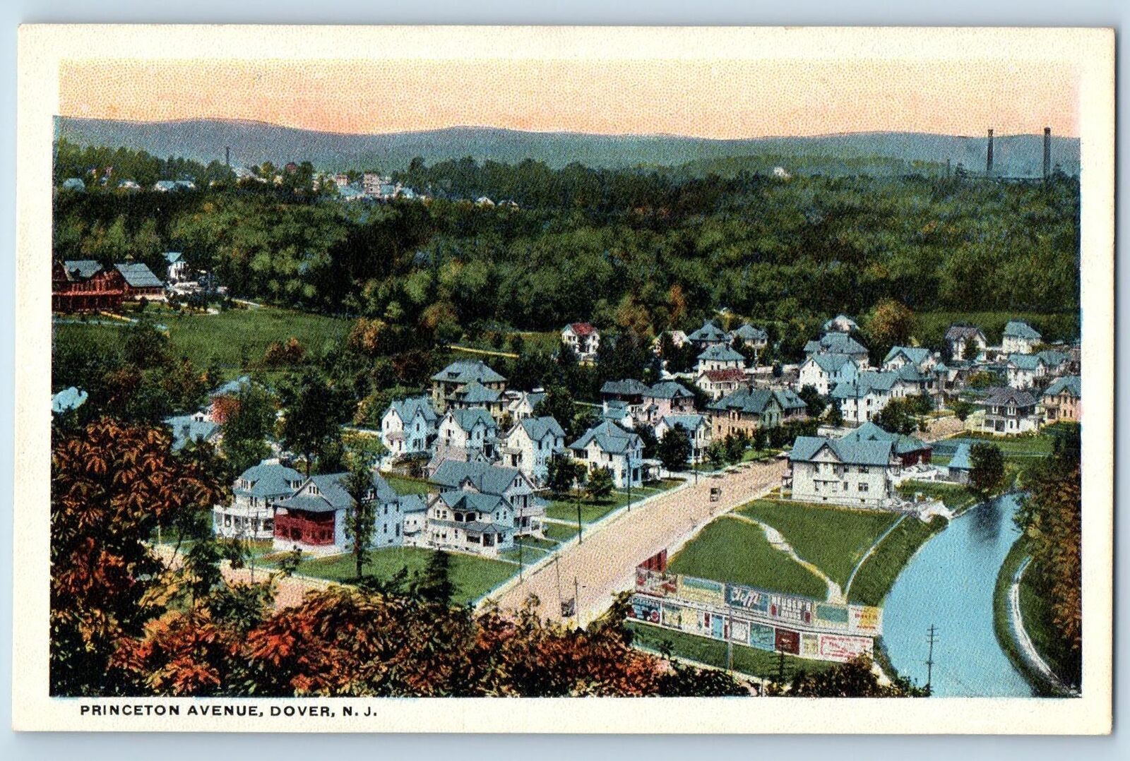 c1920's Aerial View Princeton Avenue Residential Area Dover New Jersey Postcard