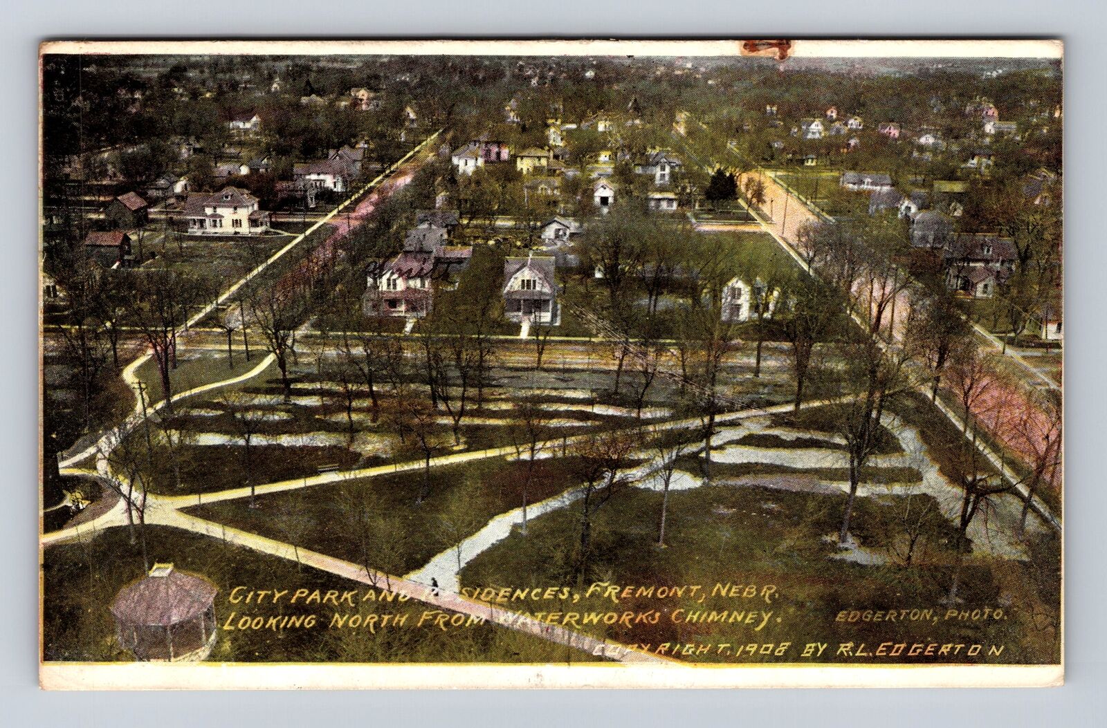 Fremont NE-Nebraska, City Park, Residences, Chimney View Vintage c1909 Postcard