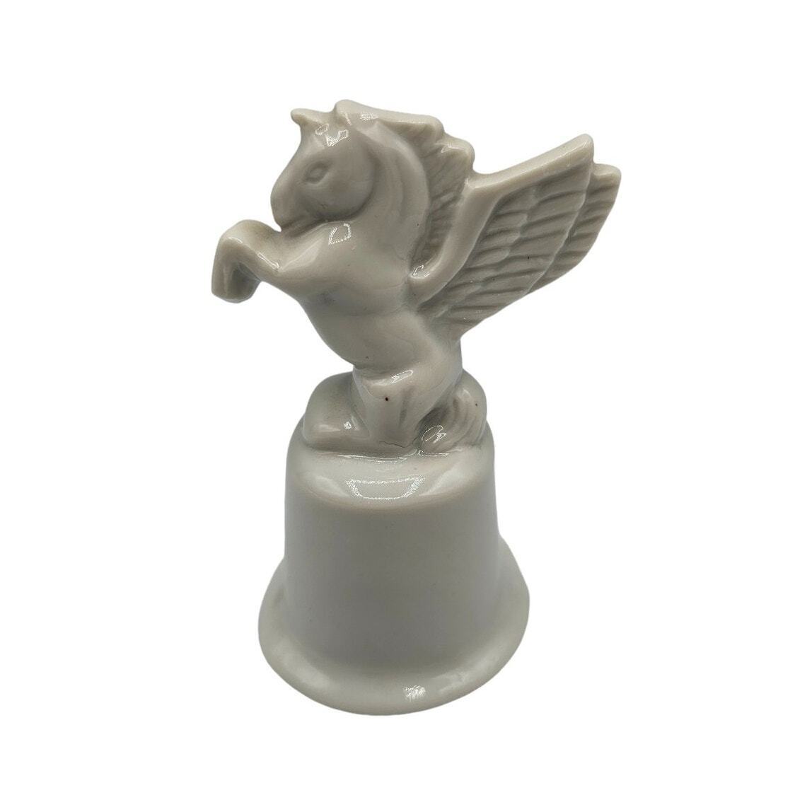 Vintage 1990s Unicorn Pegasus Porcelain Bell Cream Colored Rearing