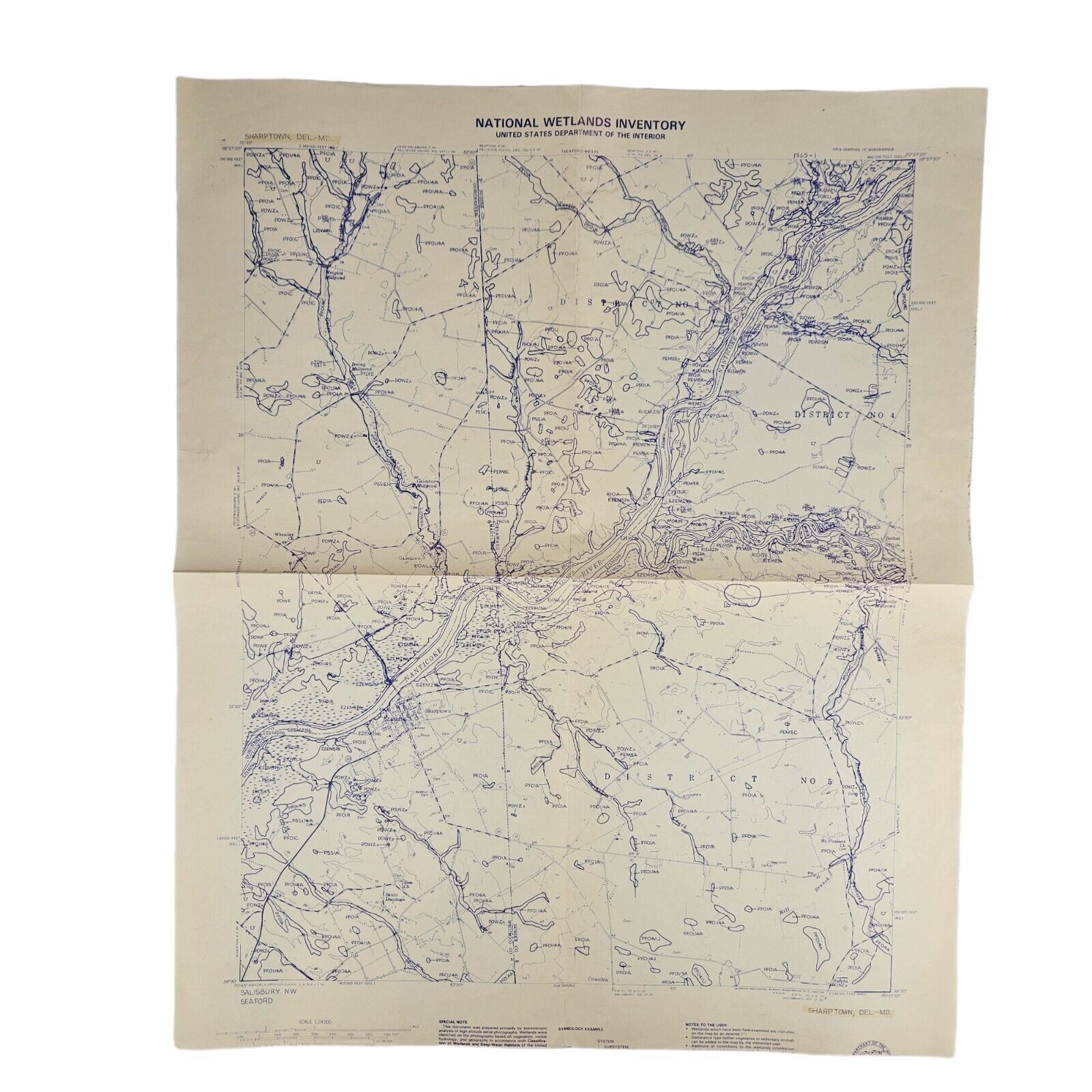Sharptown DEL MD National Wetlands Inventory Map U.S. Dept of Interior  Map 1957