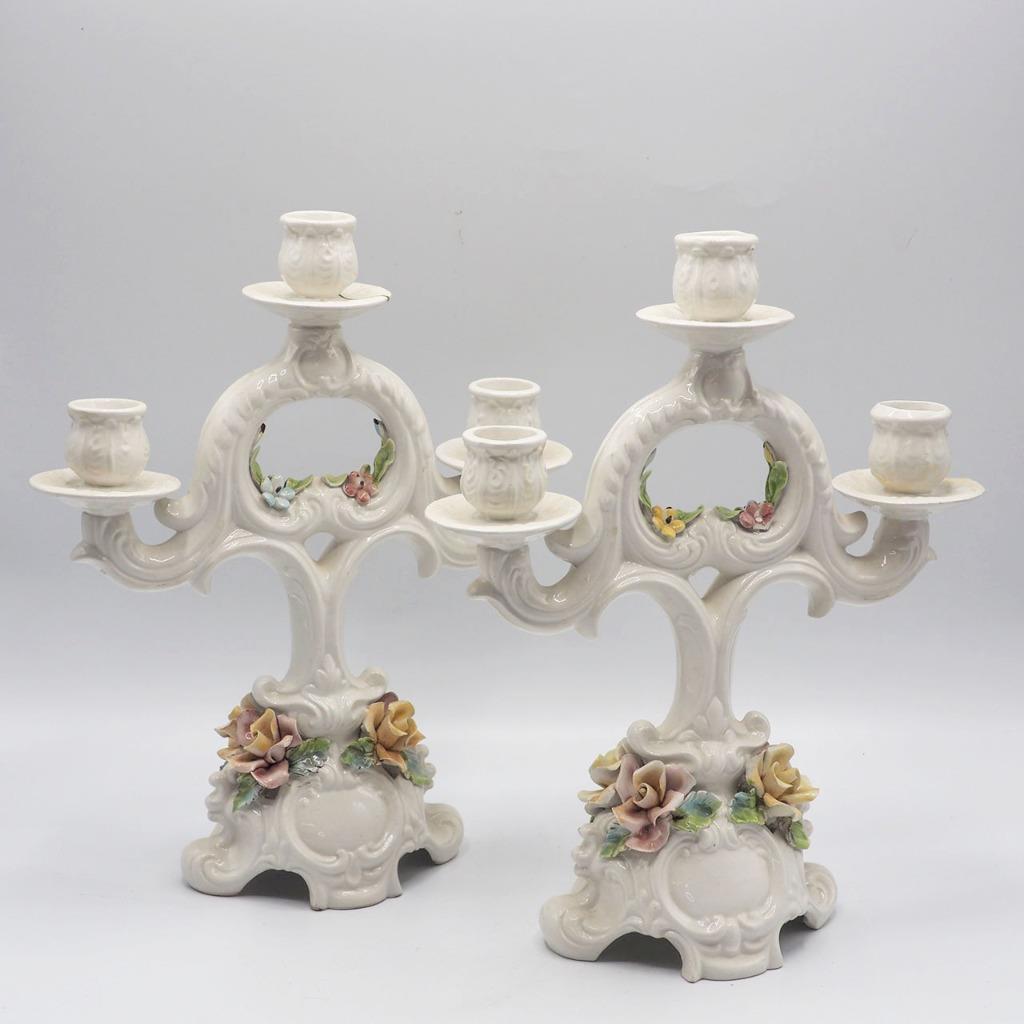 Pair of Porcelain Candelabra Candlestick Holder Bassano Italy