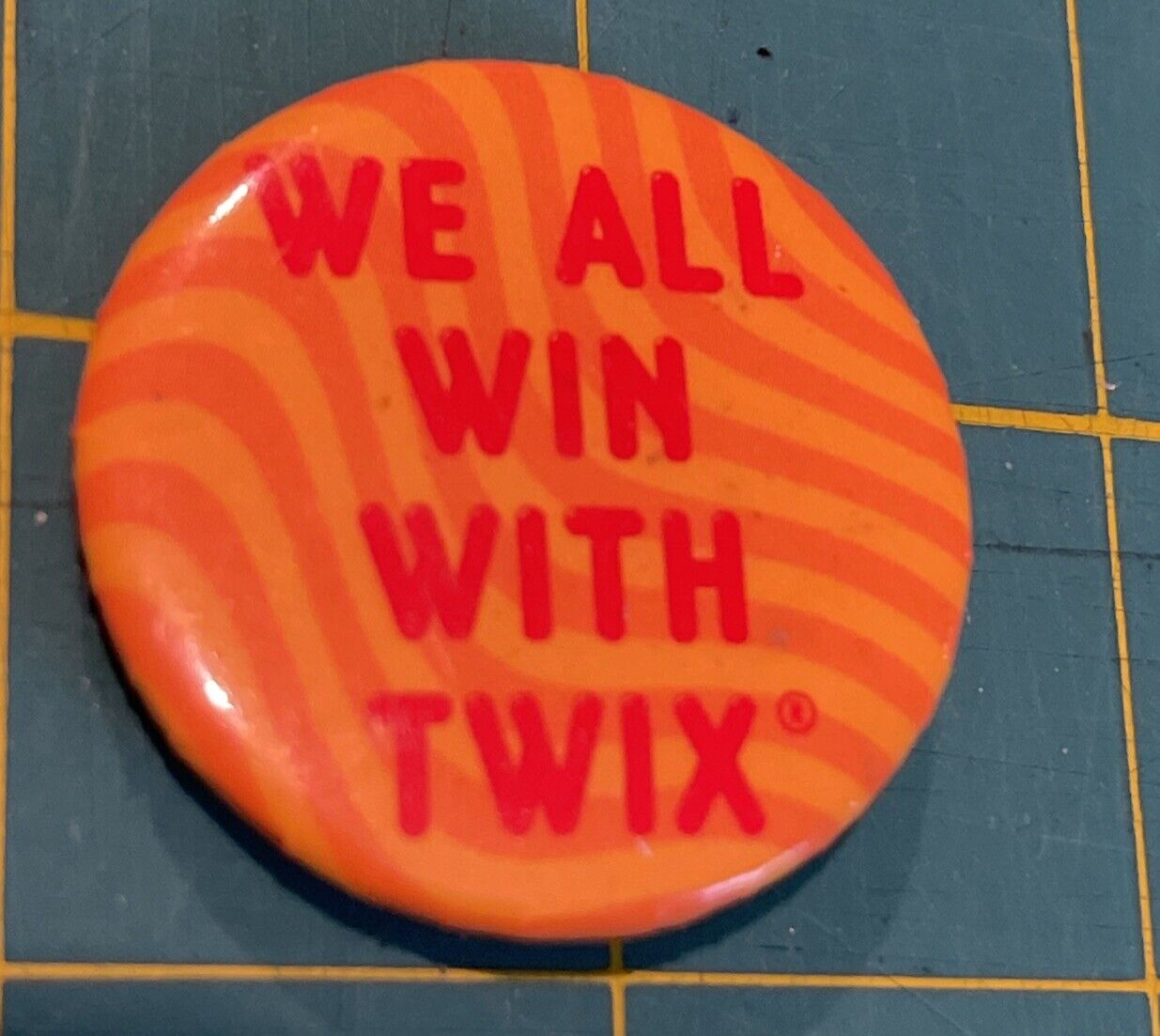 Vintage We All Win With Twix Candy Bar Pinback Button Advertising Mars Chocolate