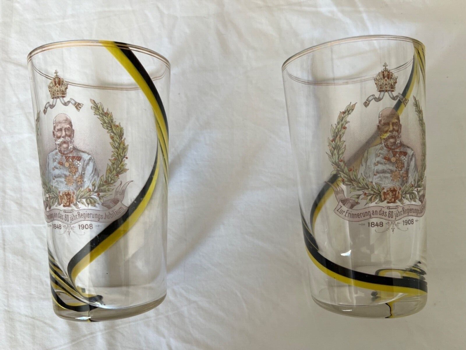 lot of 2 glasses from zur erinnerung an das 60 jahr regierungs jubilaum1848-1908