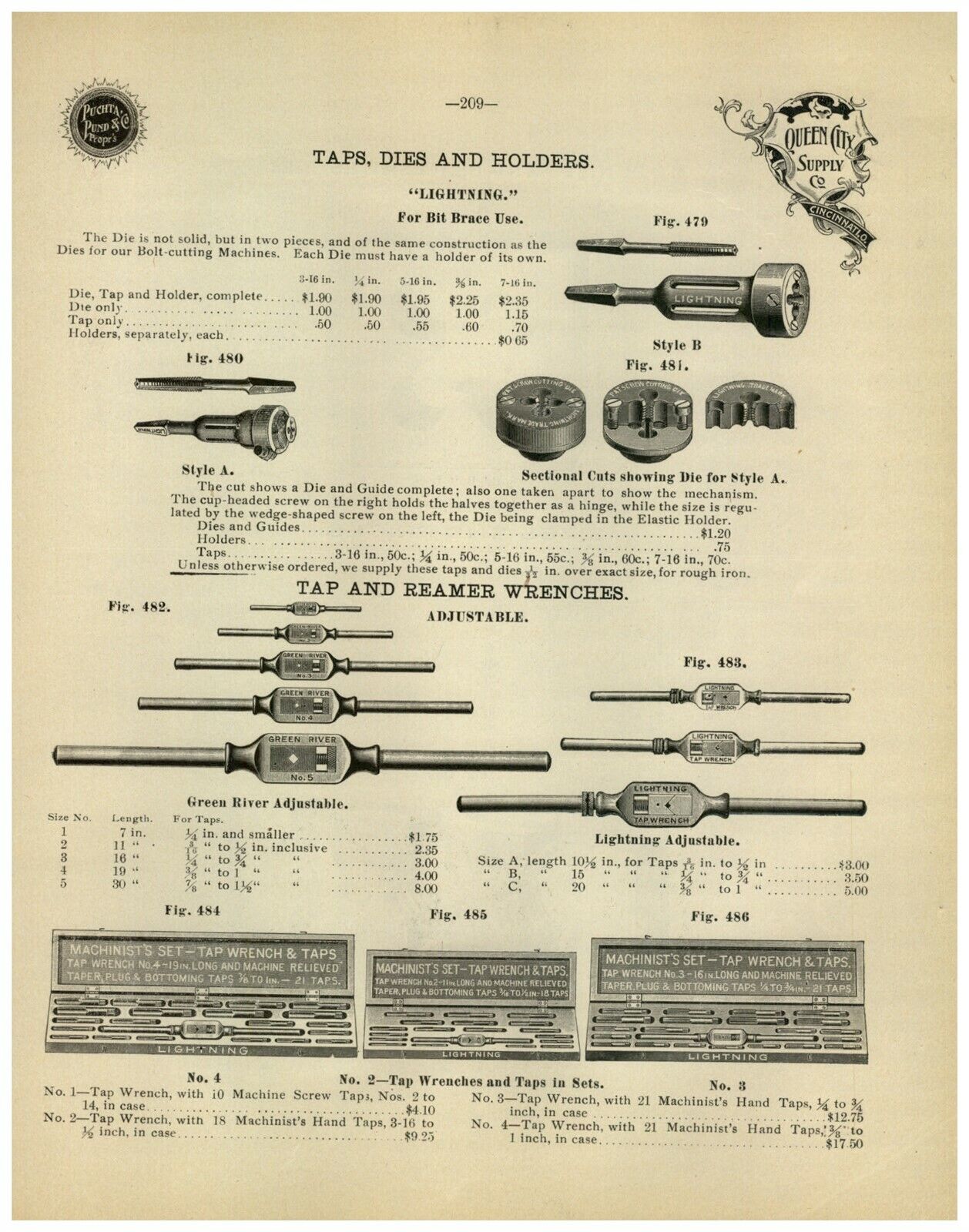 1895 PAPER AD 10 PG Lightning Tap Wrench Dies Blacksmith Screw Plates 