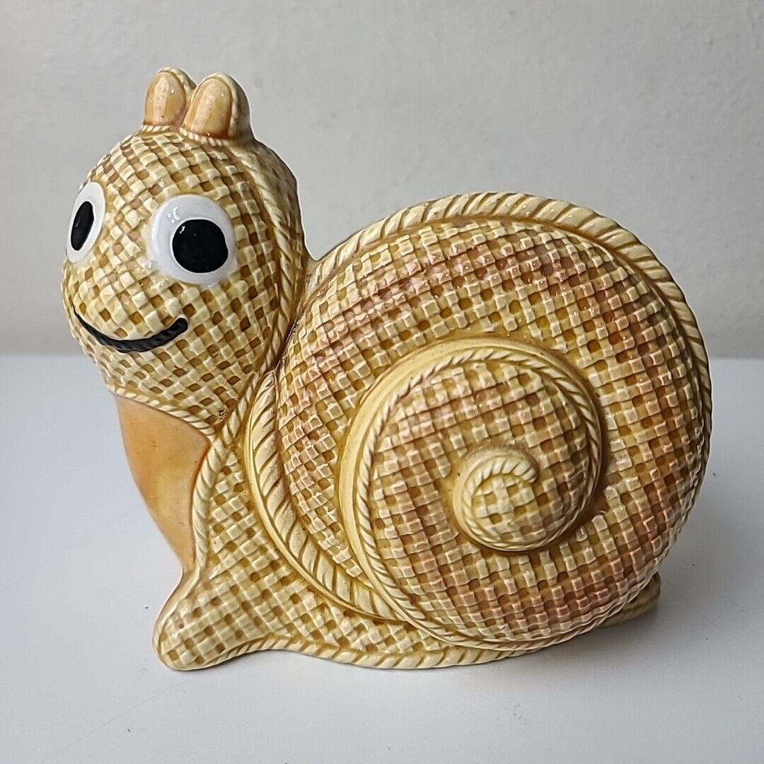 Vintage Ardco Ceramic Planter Yellow Gold Weave Pattern Snail