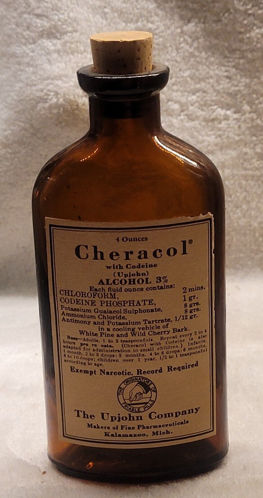 CHERACOL WITH CODEINE AND CHLOROFORM THE UPJOHN COMPANY EMPTY w ORIGINAL LABEL