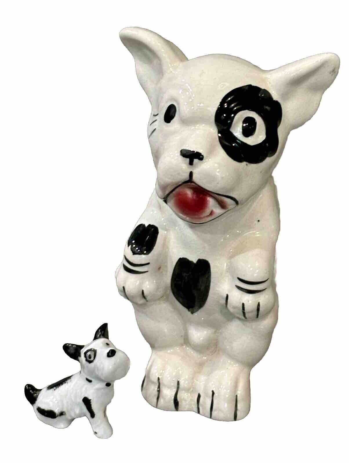 Rare  BONZO?  Black Eye Patch French Bull Terrier DOG Figurine + Miniature