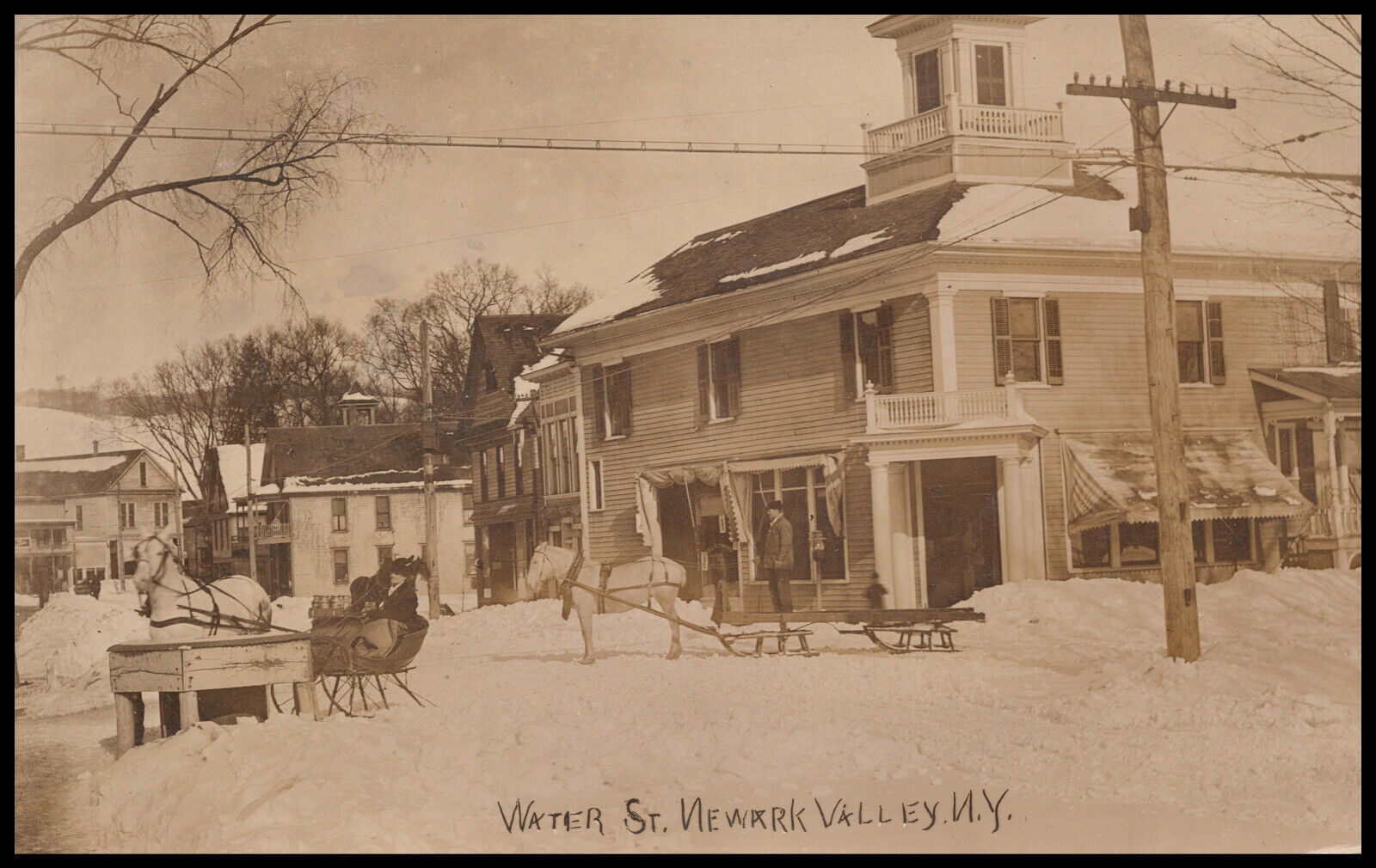 Newark Valley New York, Horses and Sleighs, Milk Wagon, Real Photo Postcard RPPC