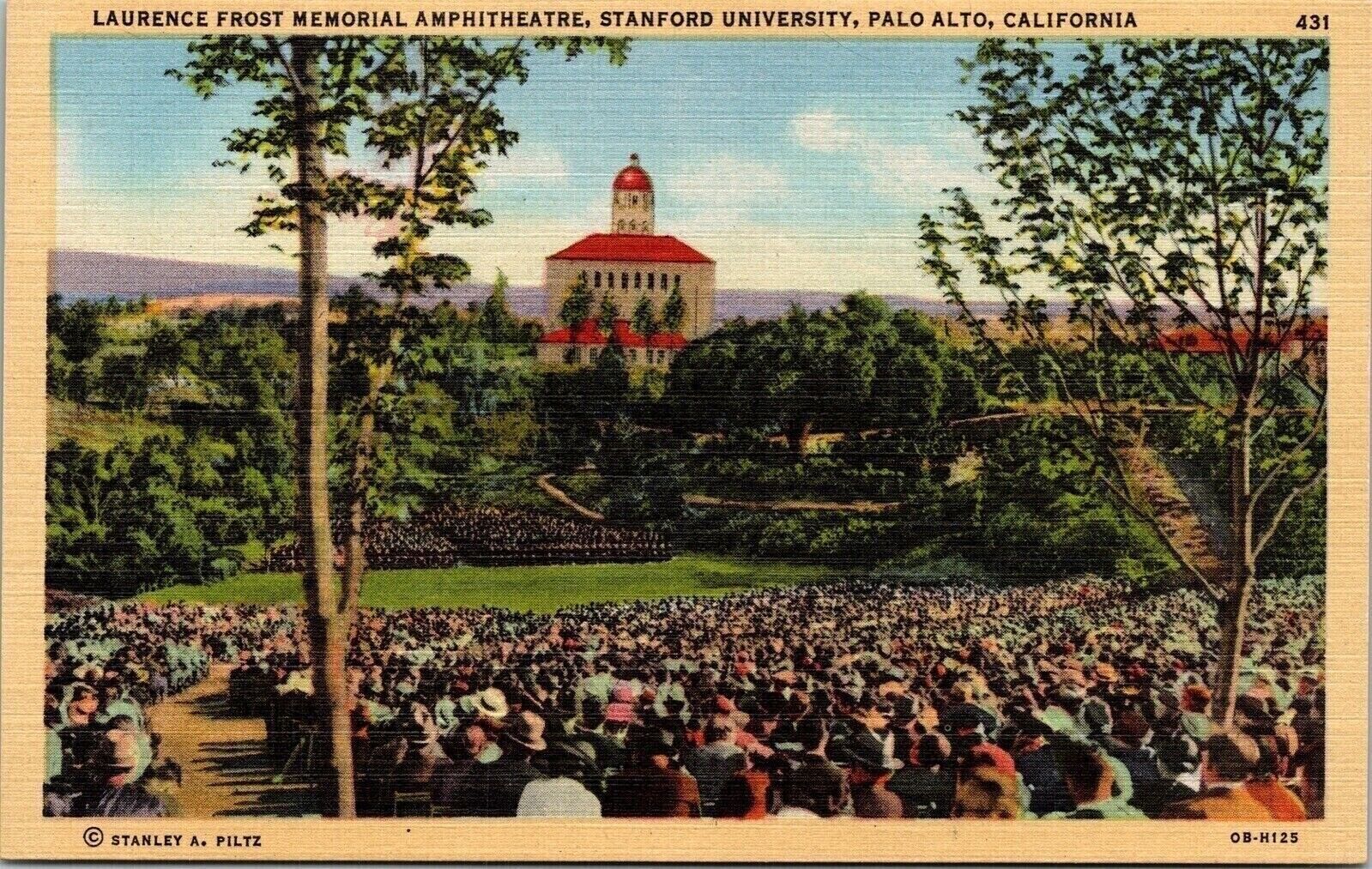 Laurence Frost Memorial Amphitheatre Stanford Palo Alto CA Linen Postcard