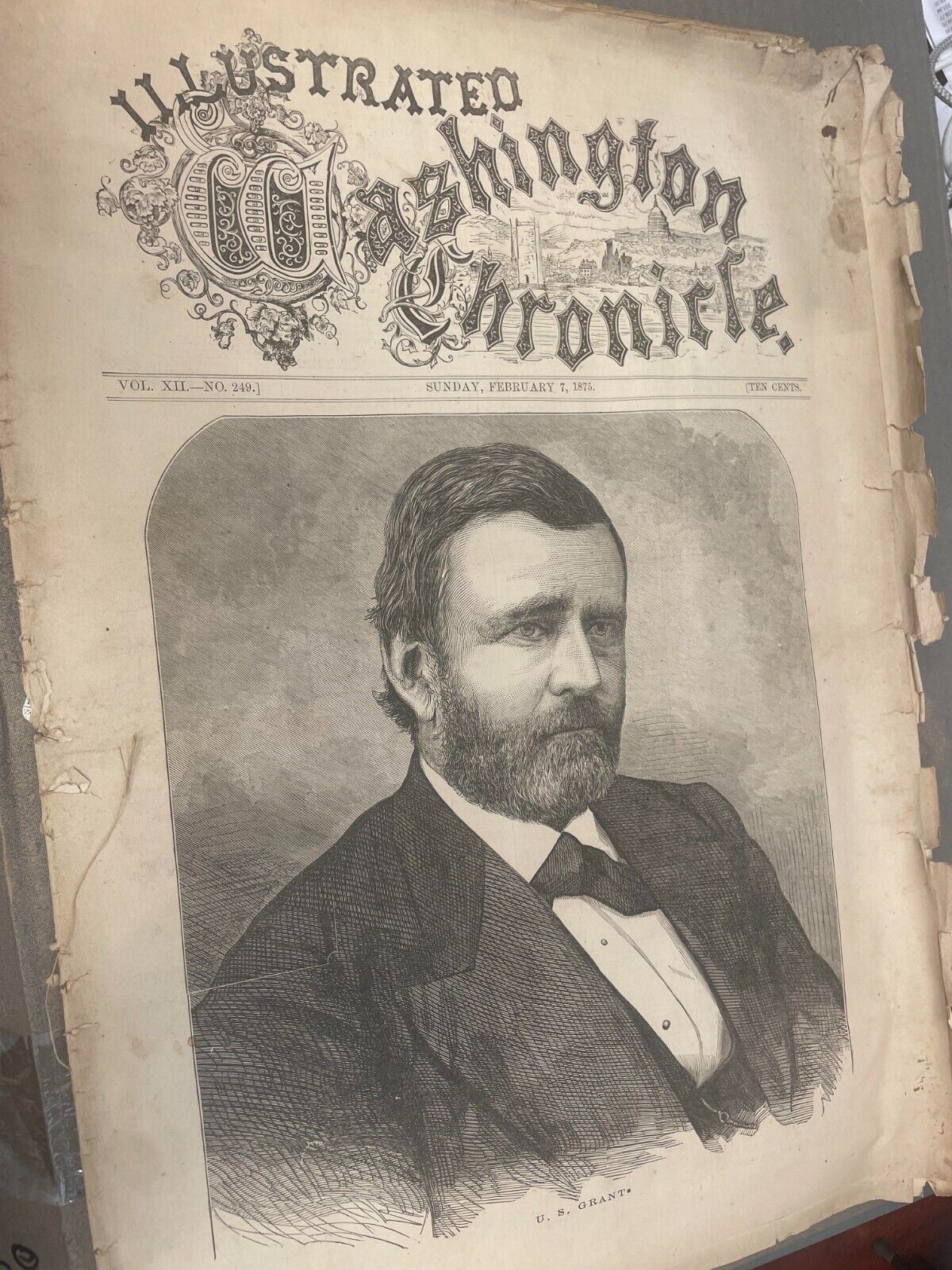 Antique Newspaper February 7, 1875 Ulysses S.  Grant Washington Chronicle Enact