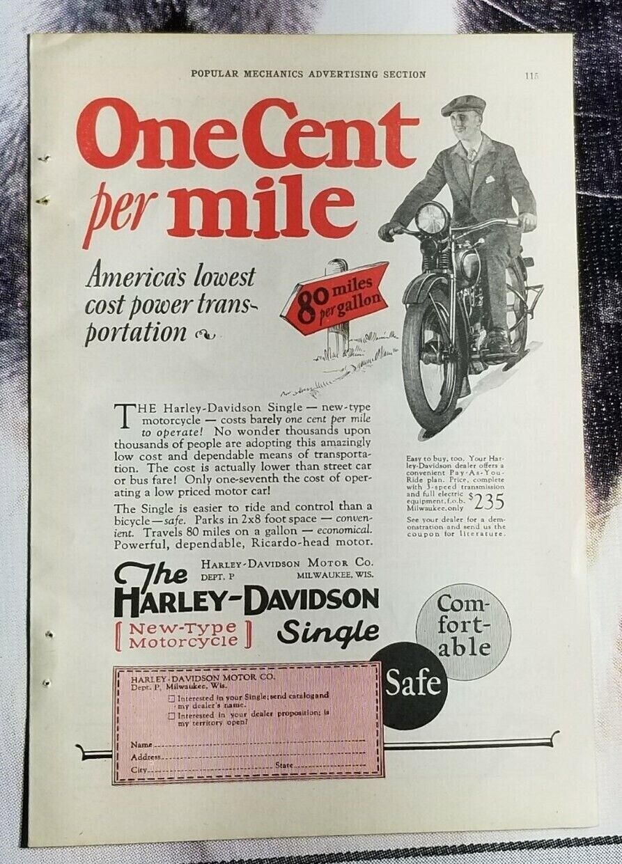  1927 Vintage Single Harley Davidson Advertisement  Original