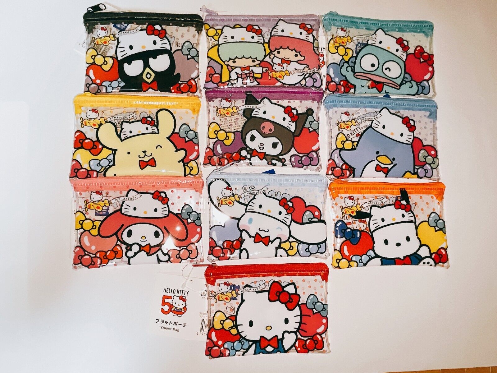 Daiso Sanrio Characters Hello Kitty 50th Anniversary Flat Pouch Set of 10  Japan