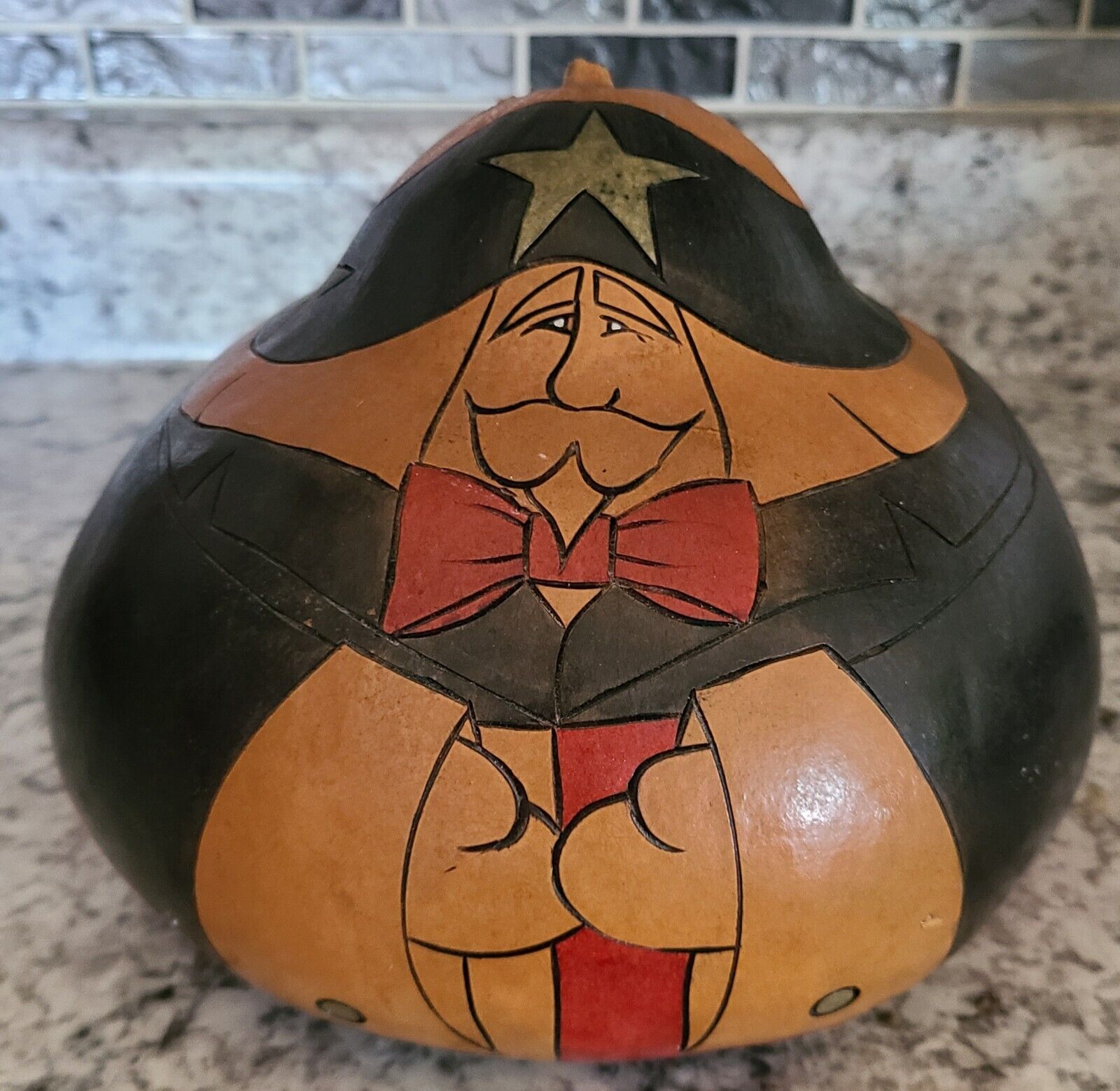 Vintage Uncle Sam Gourd Folk Art Americana Signed Melissa Brown 1997