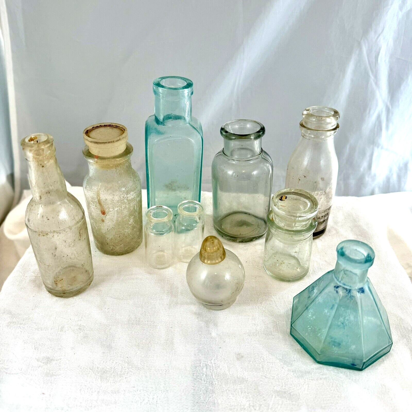 old bottle lot Medicine antique vintage Apothecary Shaker Ink Well Aqua & Clear