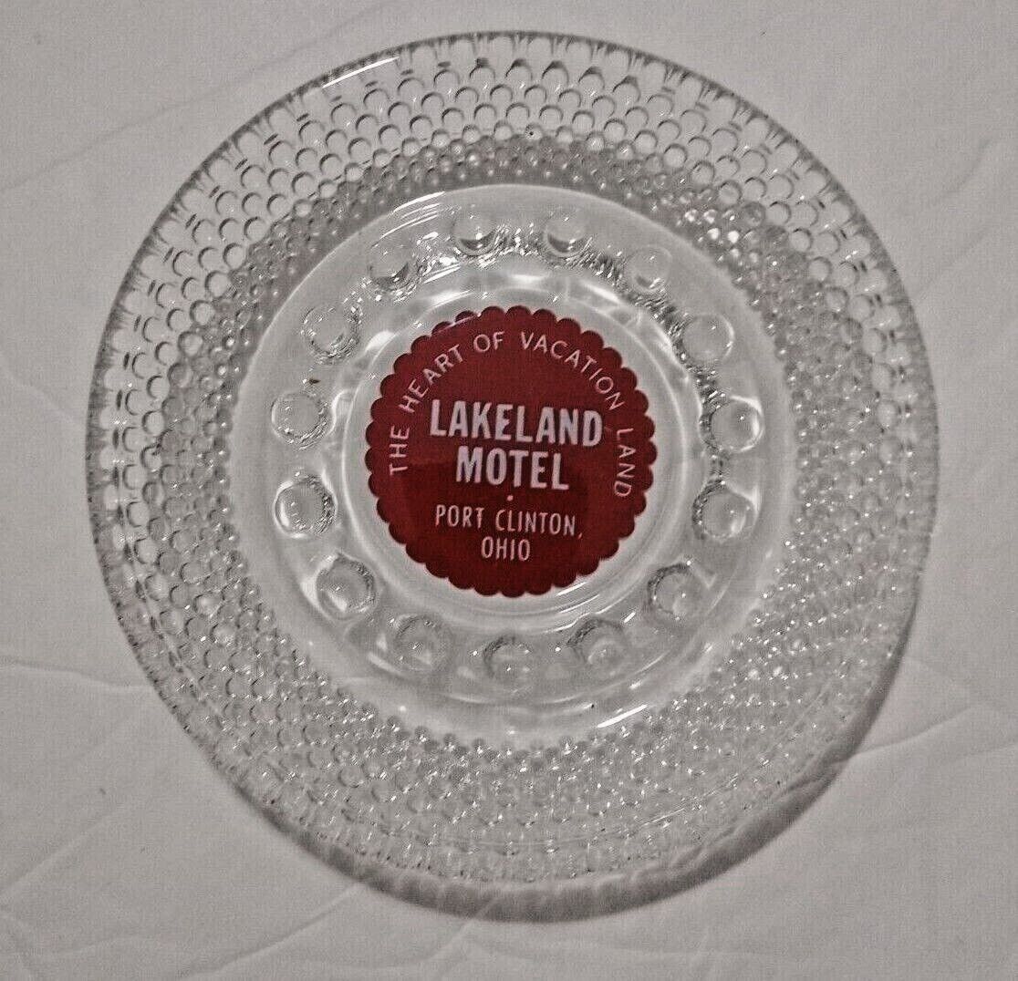 Ashtray Lakeland Motel Port Clinton Ohio Bevelled Clear Glass Vintage