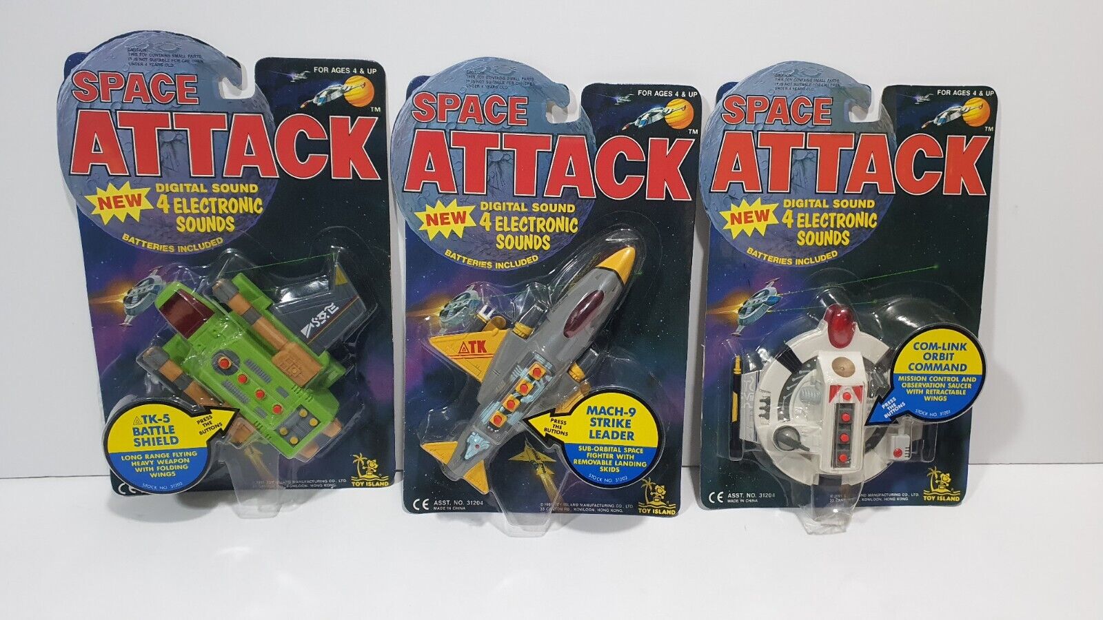 Lot 3 Vintage Toy Island 1991 Space Attack Com Link Orbit Command Mach TK Battle