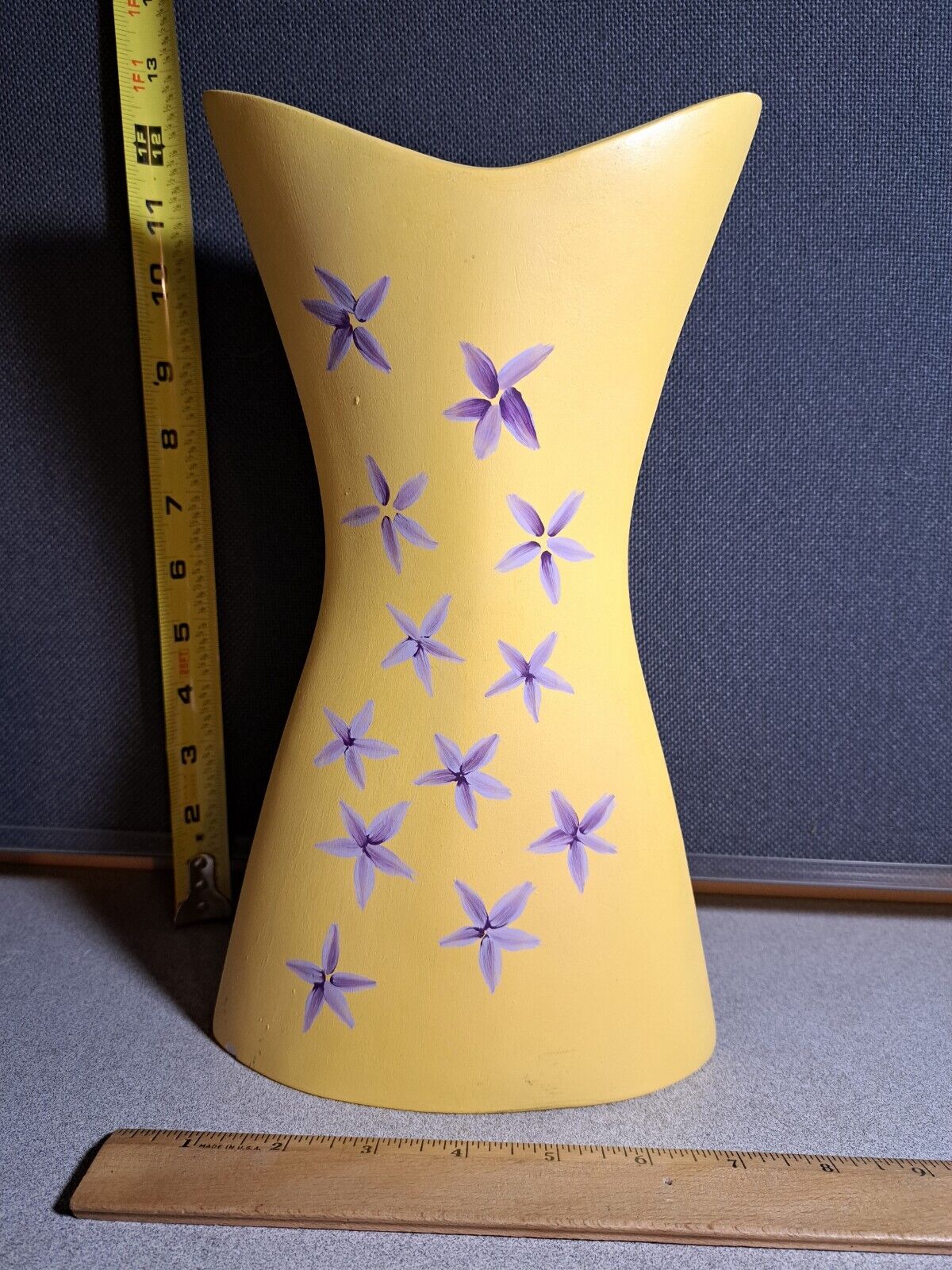 Vintage 11.5in Dress Shaped Vase Hand Painted With Purple Flowers #1722LA5