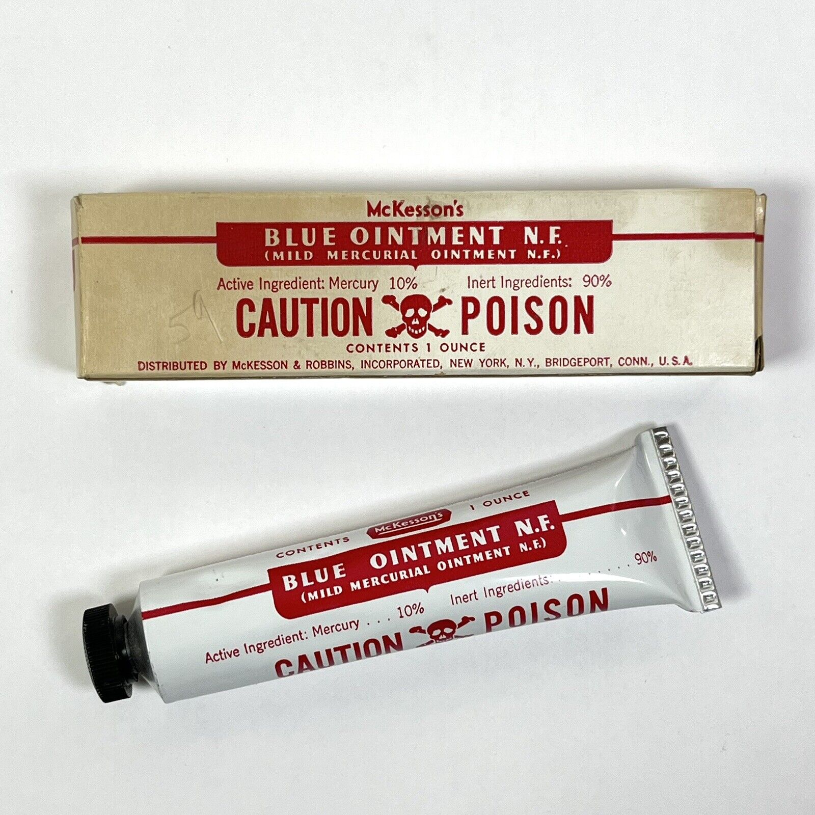 Vintage McKesson's Blue Ointment N.E. -full 1 oz tube & box OLD packaging