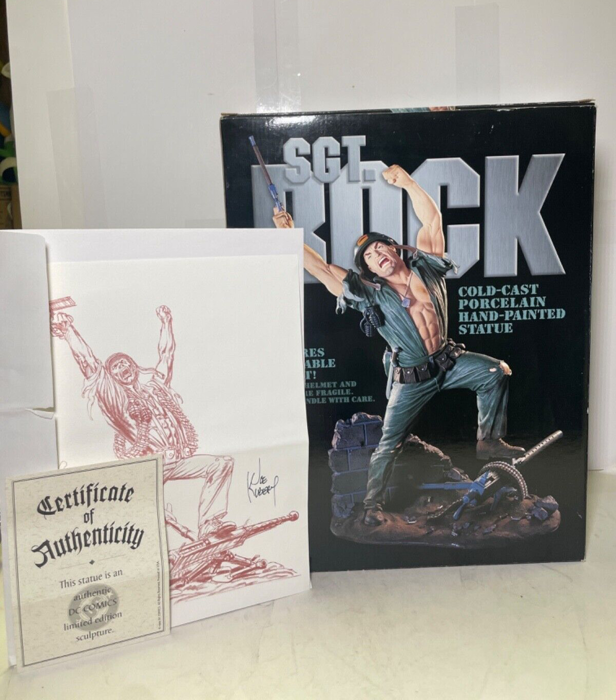 2000 DC Sgt. Rock Cold-Cast Porcelain Hand Painted Statue W/Sketch In Box NO HAT