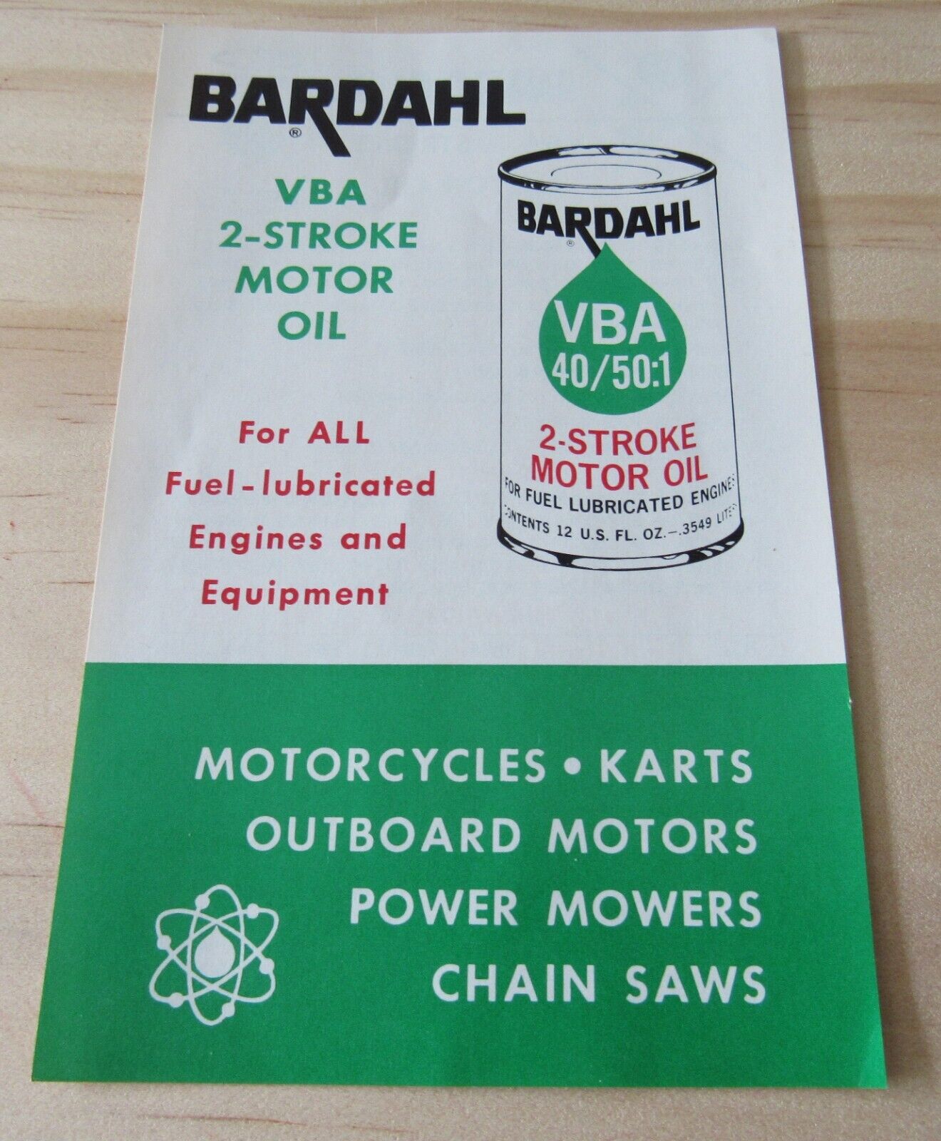 UNUSED Vintage BARDAHL 2-STROKE Motor Oil Sales Flyer KARTS CYCLES OUTBOARD MOTO