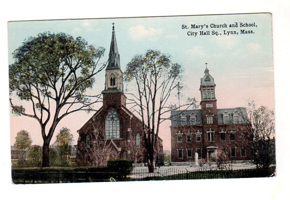 Vintage 1915 Postcard Lynn St. Mary's Church and school Massachusetts