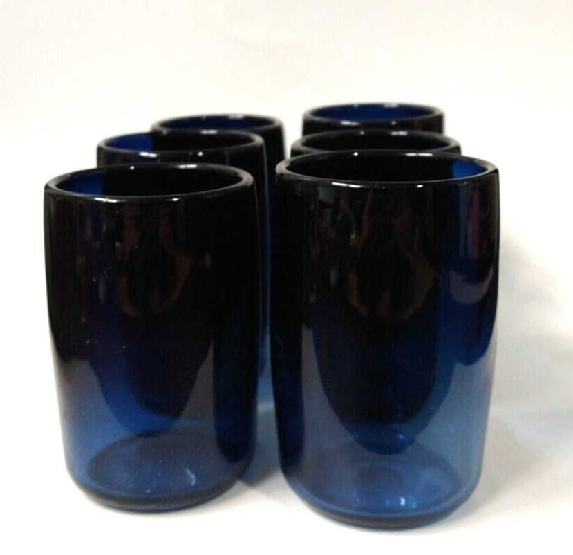 Hand Blown Tumbler Glass Cobalt with Gold Leaf Dust Interior Artist Signed
