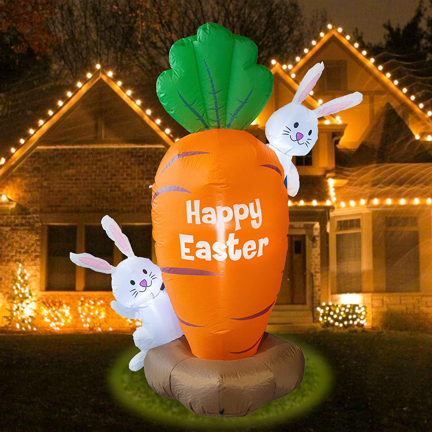 5 Feet Inflatable Easter Day Decoration, Blow up Carrot with 2 Little Cute Rabbi