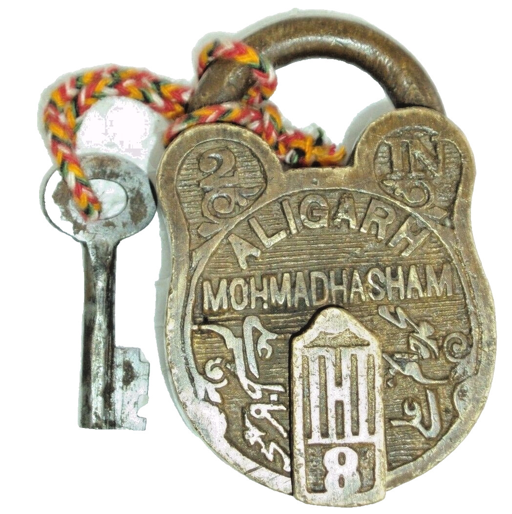 Old Handcrafted Orginal ALIGARH MOHMADHASHAM Brass Pad Lock With Original Key