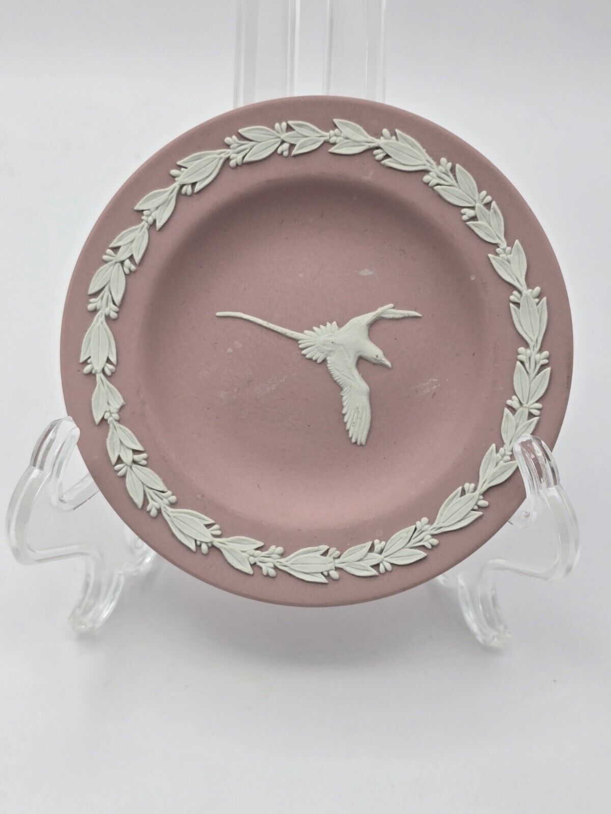 Vintage Wedgwood England Pink Jasperware Bermuda Longtail Bird Tray Trinket Dish