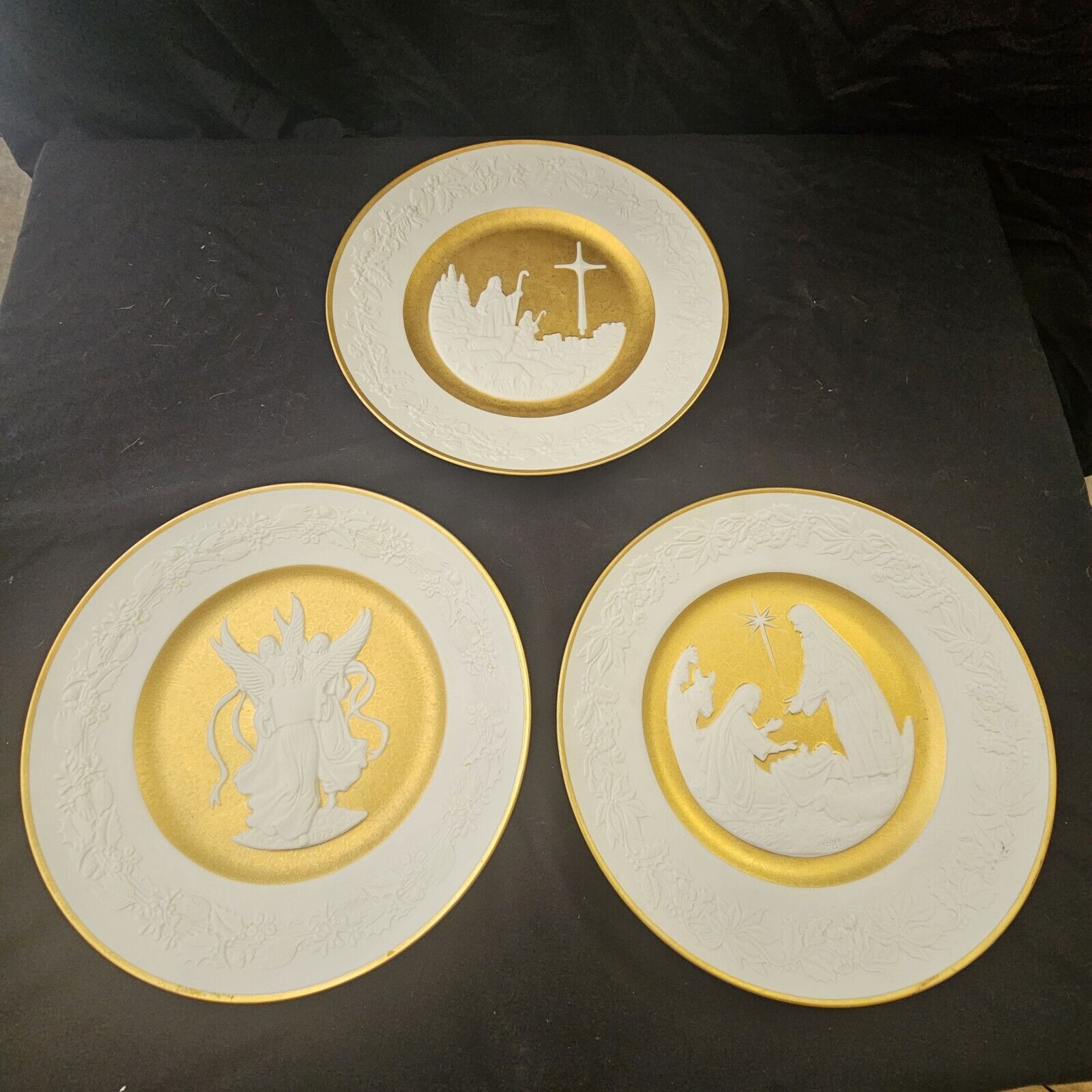 Vintage Franklin Porcelain 1979, 1980, 1981 Christmas Plates 