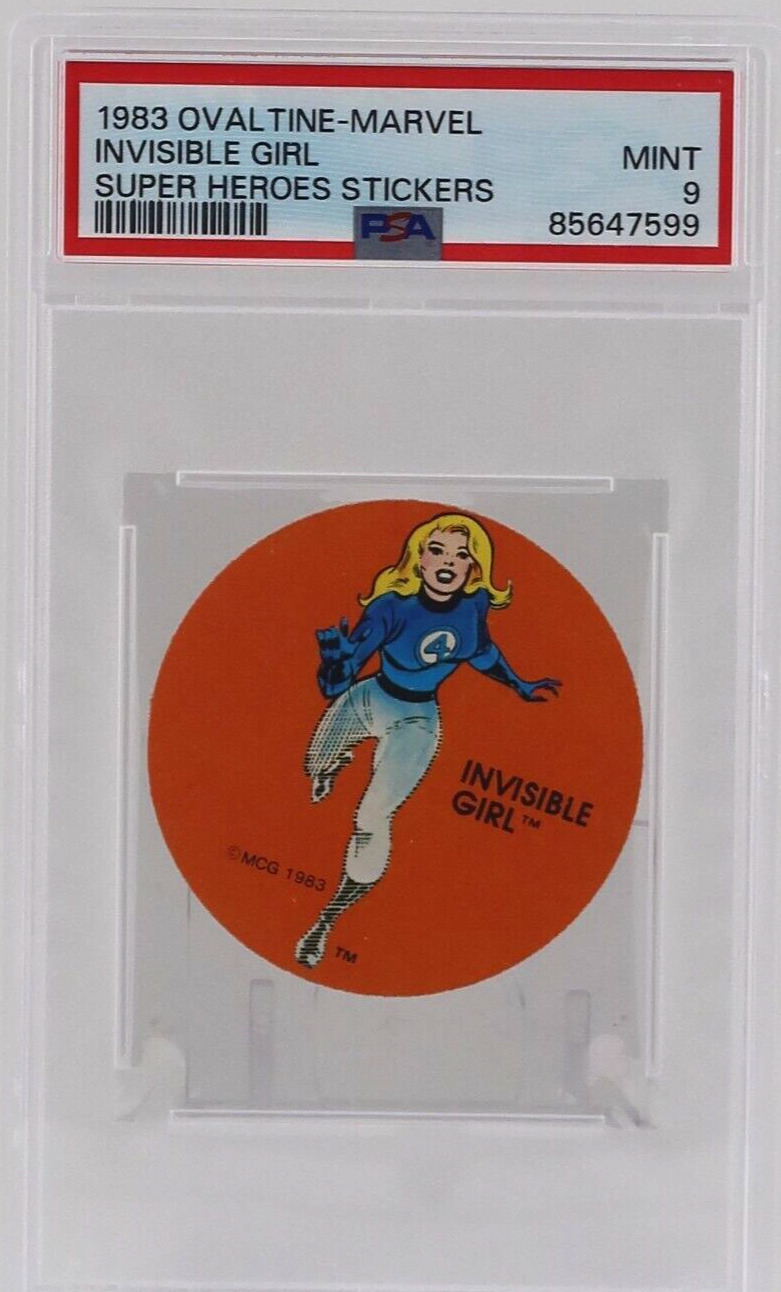 1983 Ovaltine Marvel Super Heroes Stickers INVISIBLE GIRL PSA 9