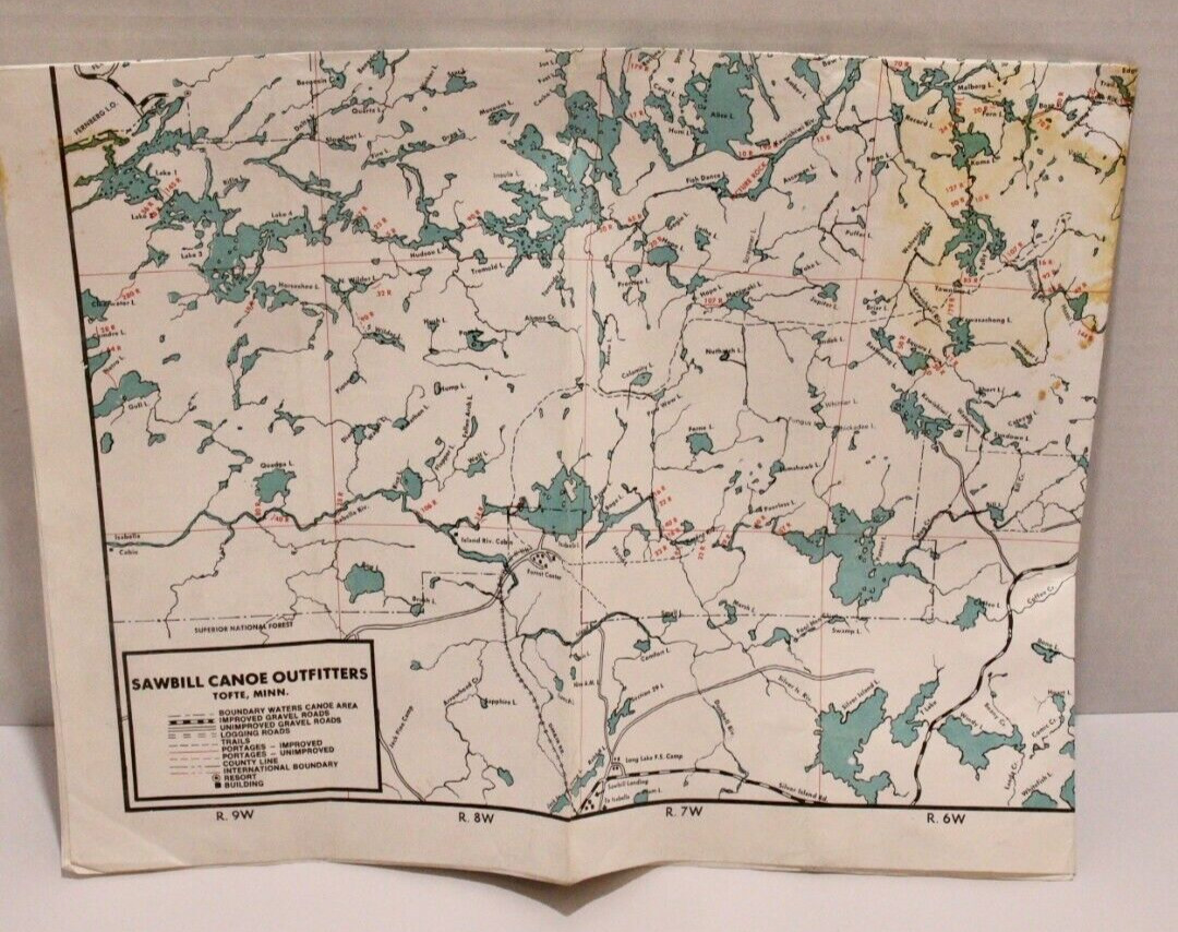 Sawbill Canoe Outfitters Tofte Minnesota Boundary Waters Map 1974 30x23 inch