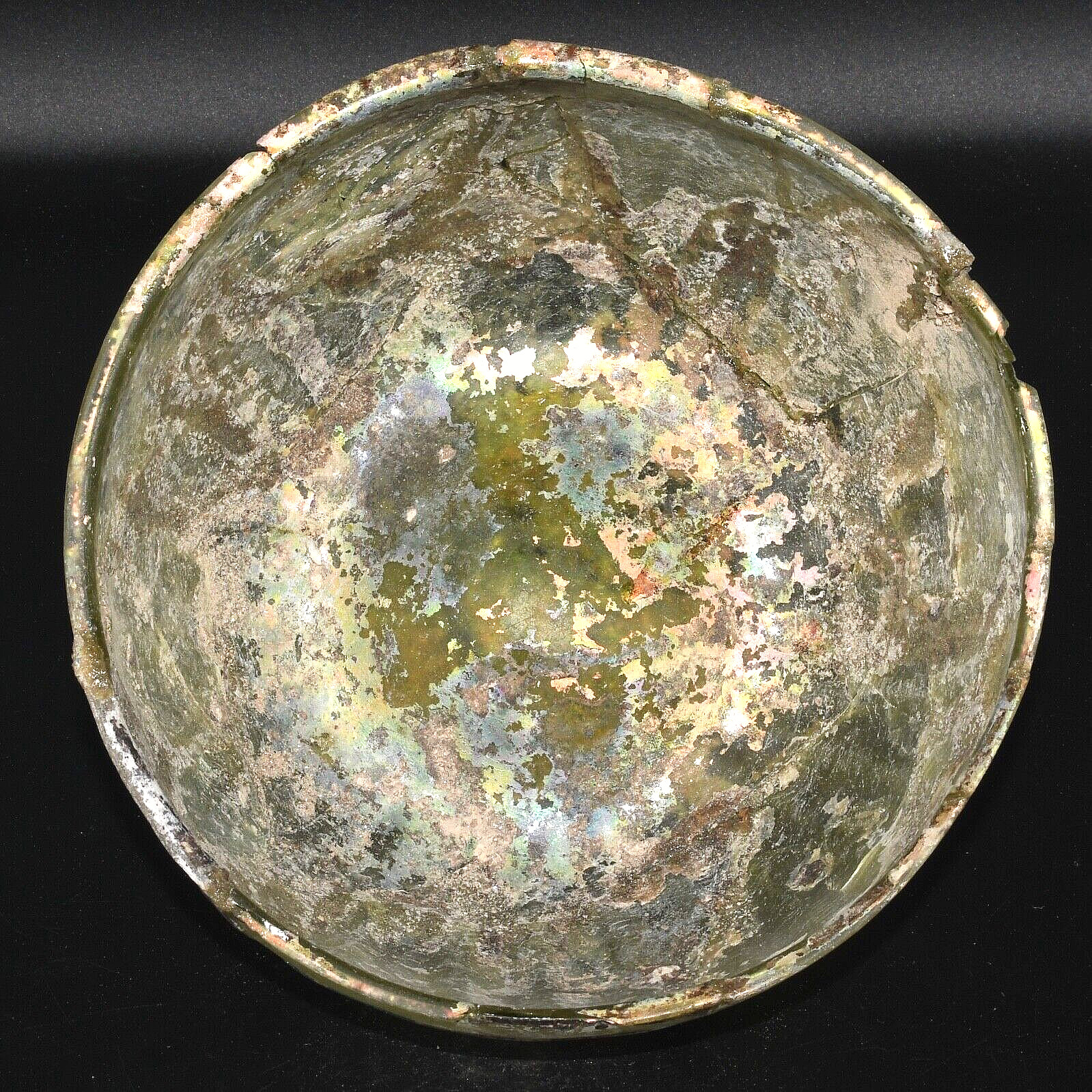 Very Large Ancient Roman Glass Bowl with Iridescent Patina Circa 1st Century AD