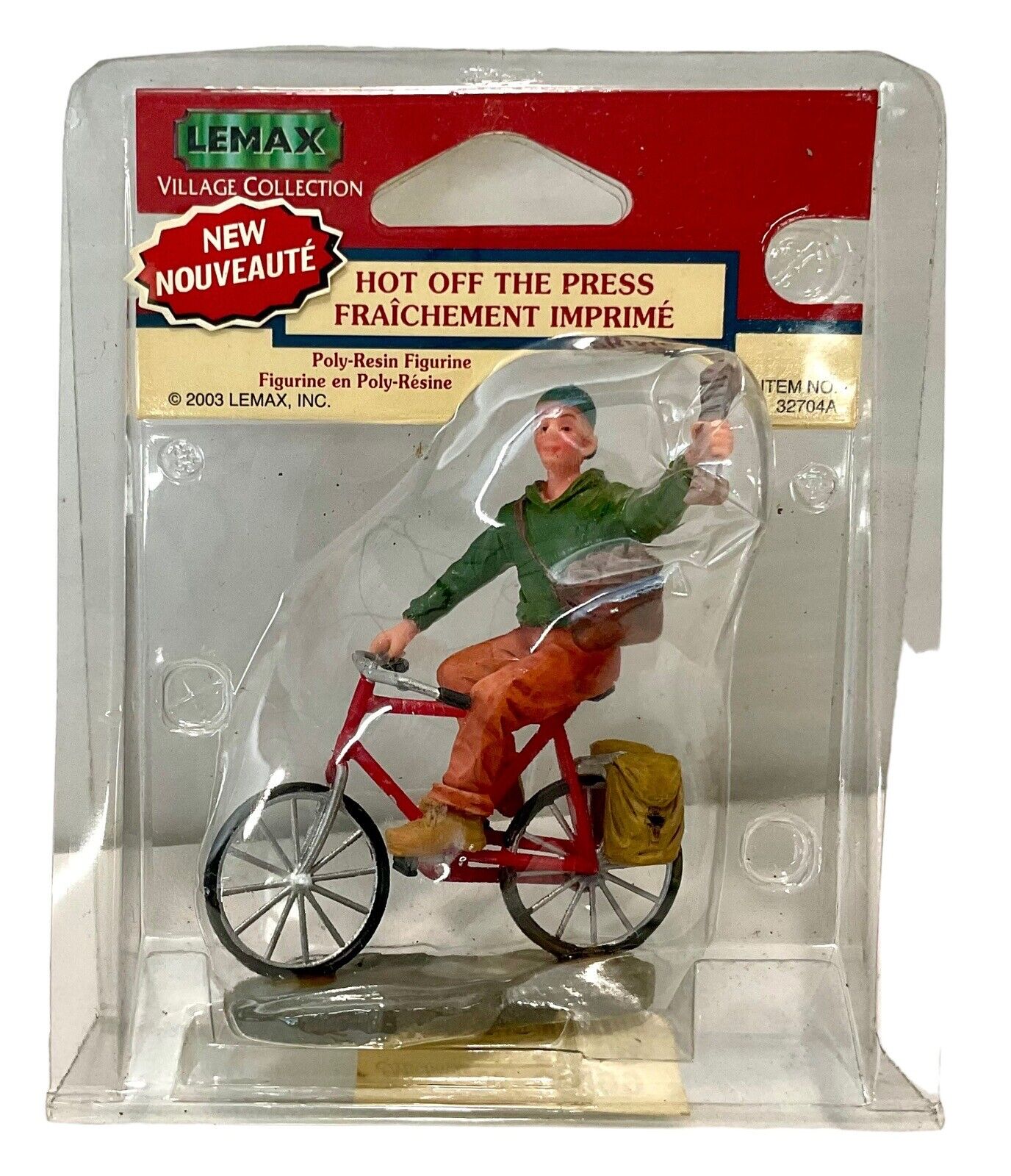 Vintage Lemax 2003 Hot Off The Press Holidays Bicycle Newspaper Boy #32704A NEW